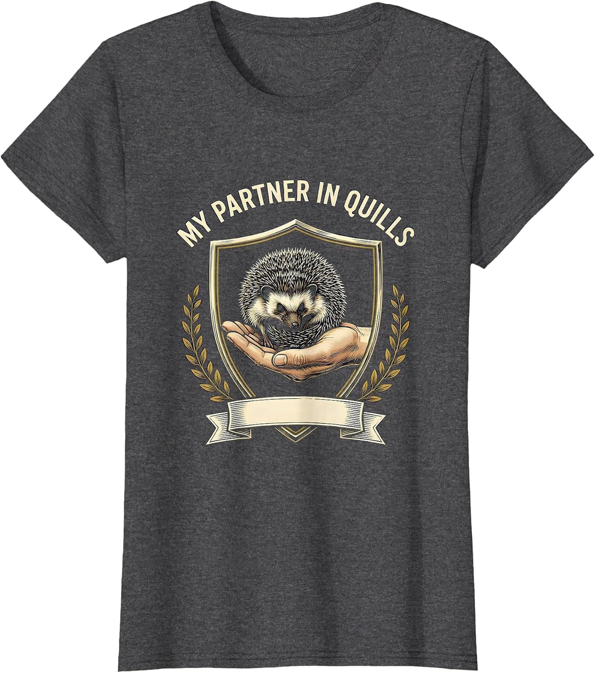 Women's My Partner In Quills Novelty Squirrel Hedgehog Animal Lover T-Shirt - Dark Heather Grey