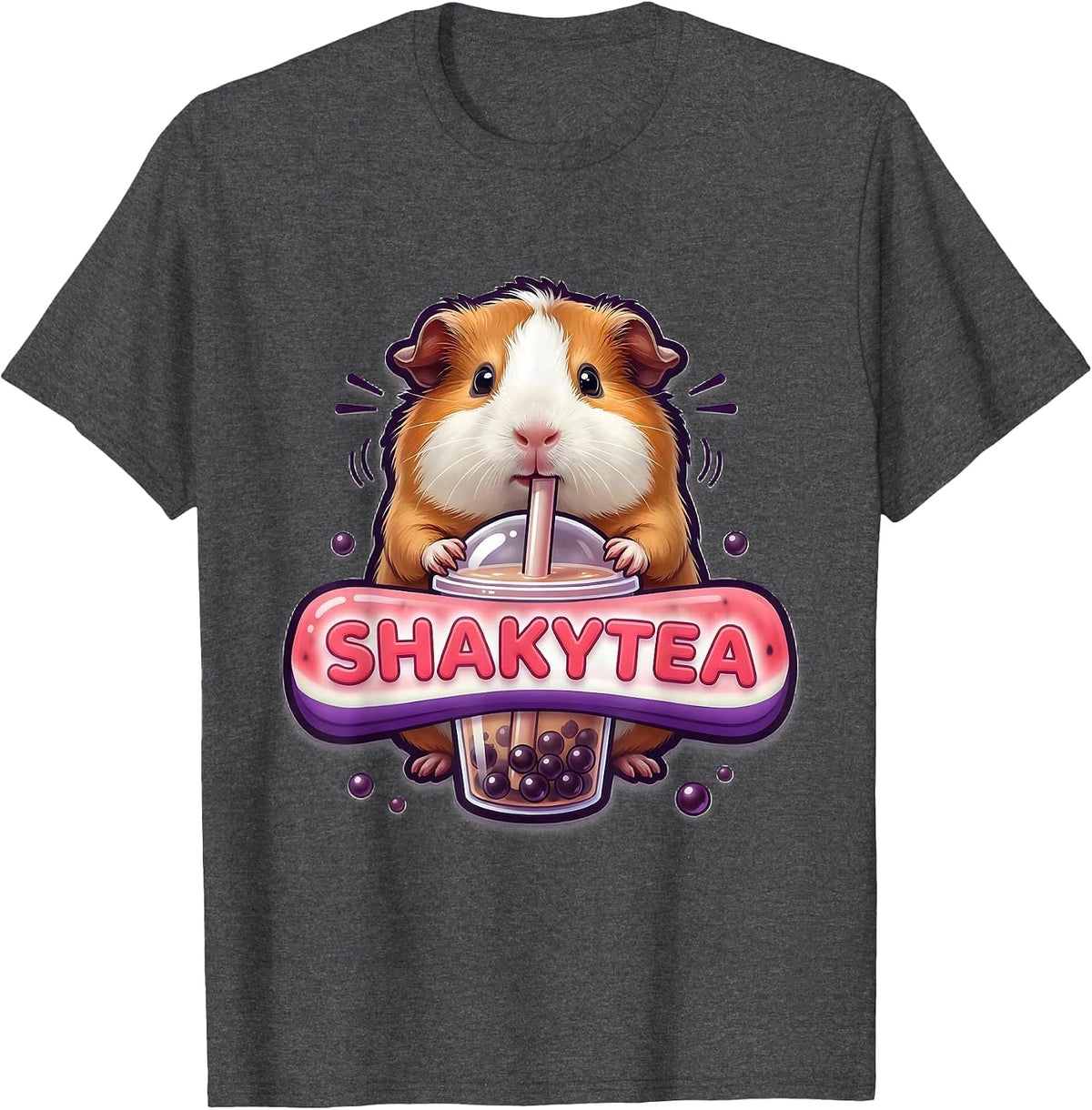 Men's Shakytea Kawaii Anime Boba Tea Lover Cute Chibi Guinea Pig T-Shirt - Dark Heather Grey