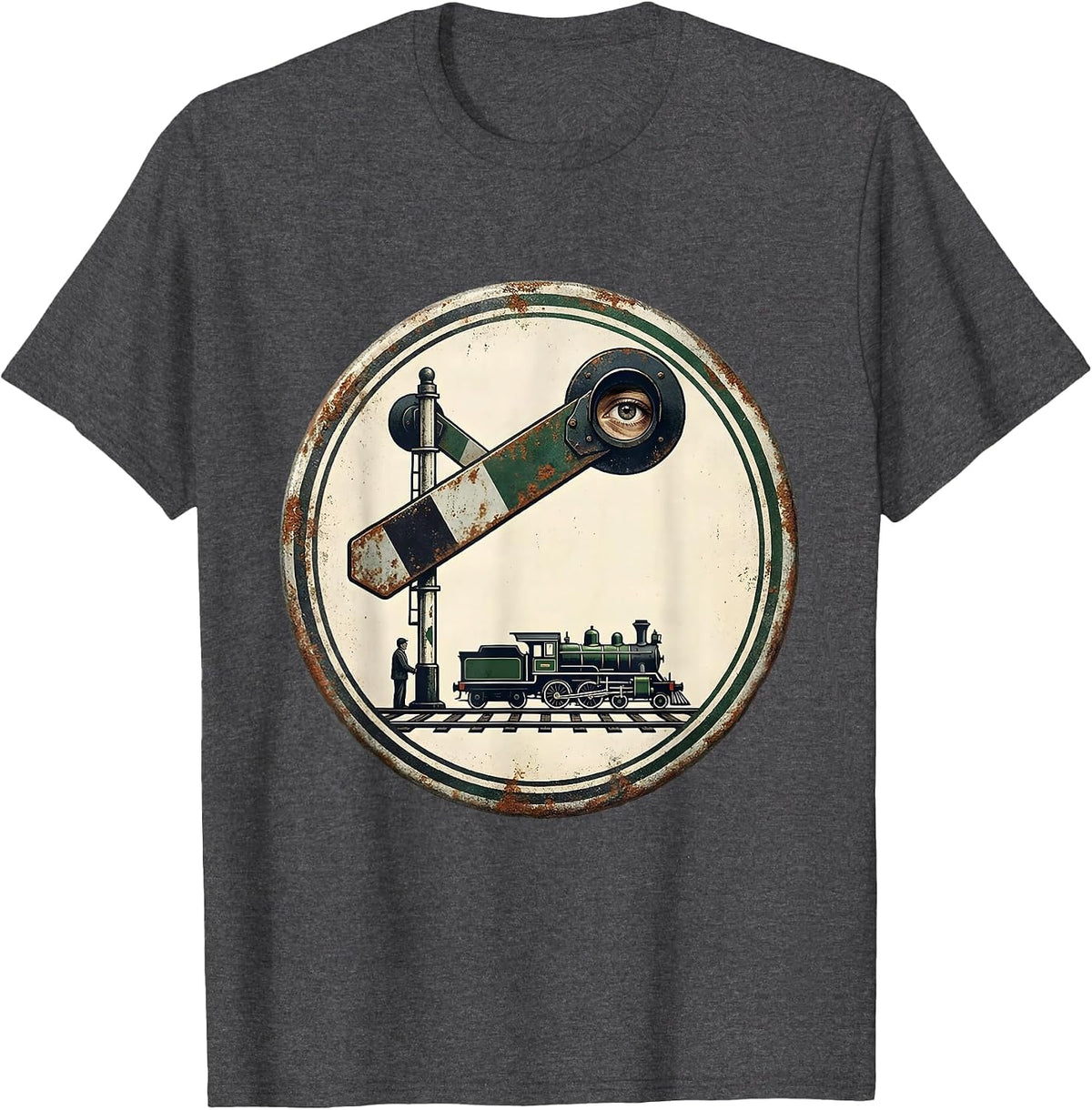 Vintage Steam Locomotive Train Enthusiast Badge T-Shirt - Dark Heather Grey