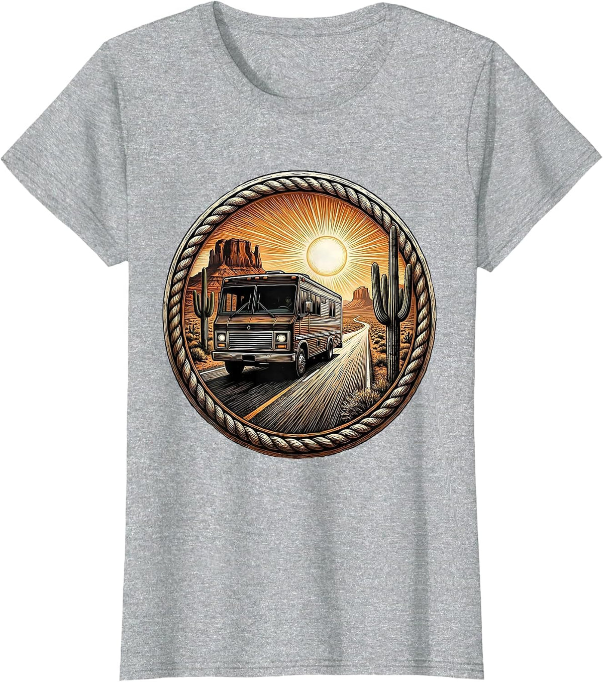 Vintage Tour Van Desert Highway Graphic T-Shirt - Heather Grey