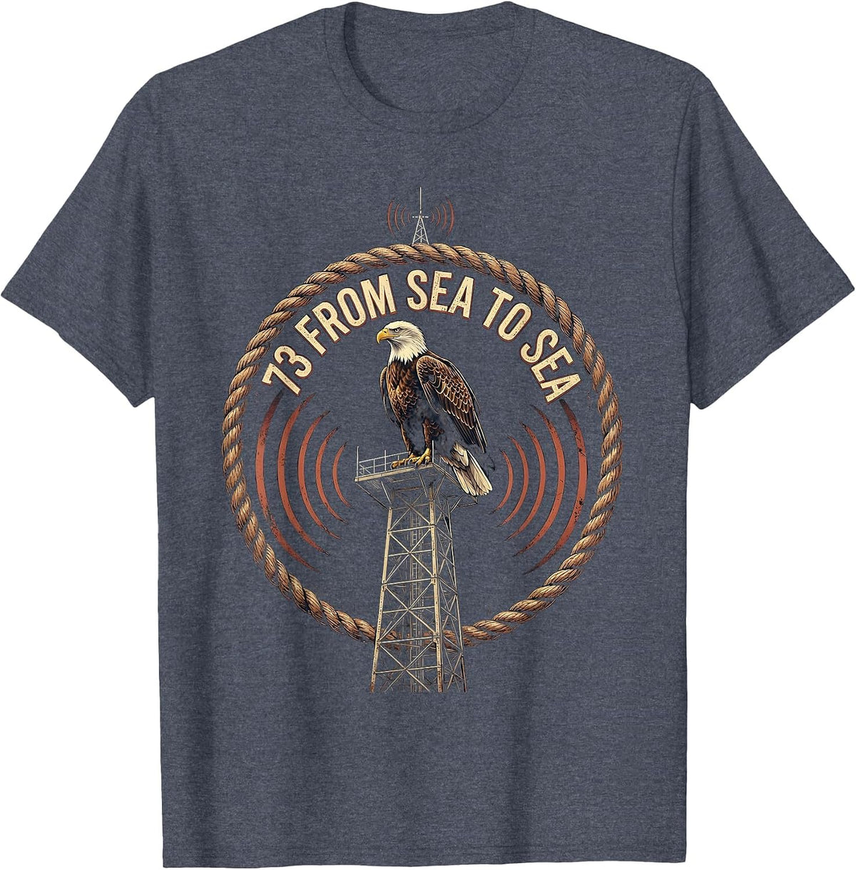 73 From Sea To Sea Vintage Radio Operator Design T-Shirt - Heather Blue