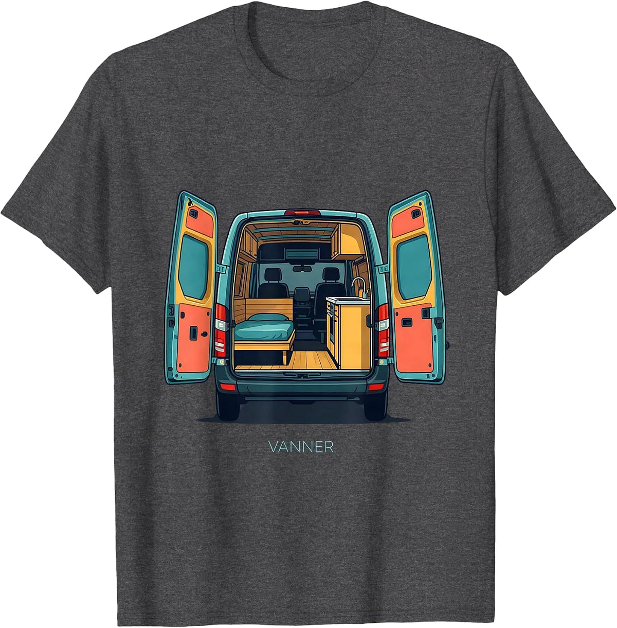 Vanner Retro Van Life Road Trip Travel Culture T-Shirt - Dark Heather Grey