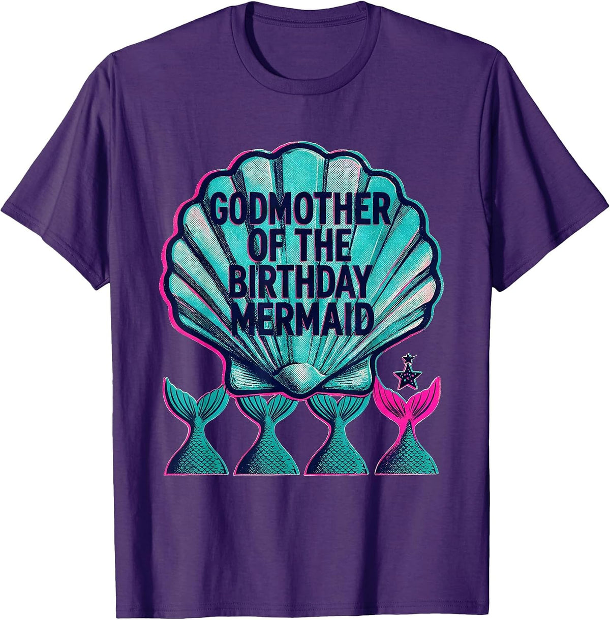 Men's Godmother Of The Birthday Mermaid Risograph Mermaid Squad T-Shirt - Purple
