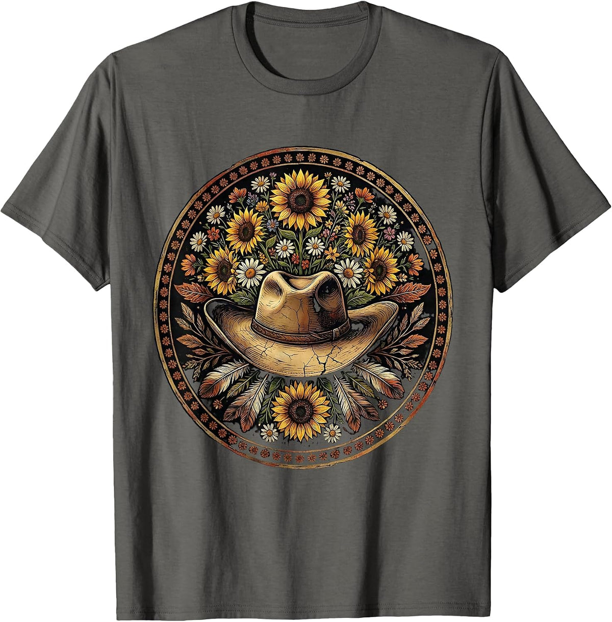 Cowgirl Hat Wildflowers Western Floral Rodeo Design T-Shirt - Asphalt Grey