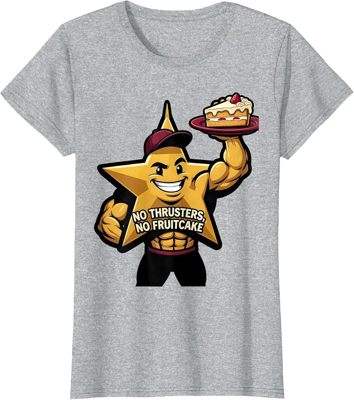 No Thrusters, No Fruitcake Funny Gym Bodybuilder Christmas T-Shirt, Women, Heather Grey, Small - As Pictured