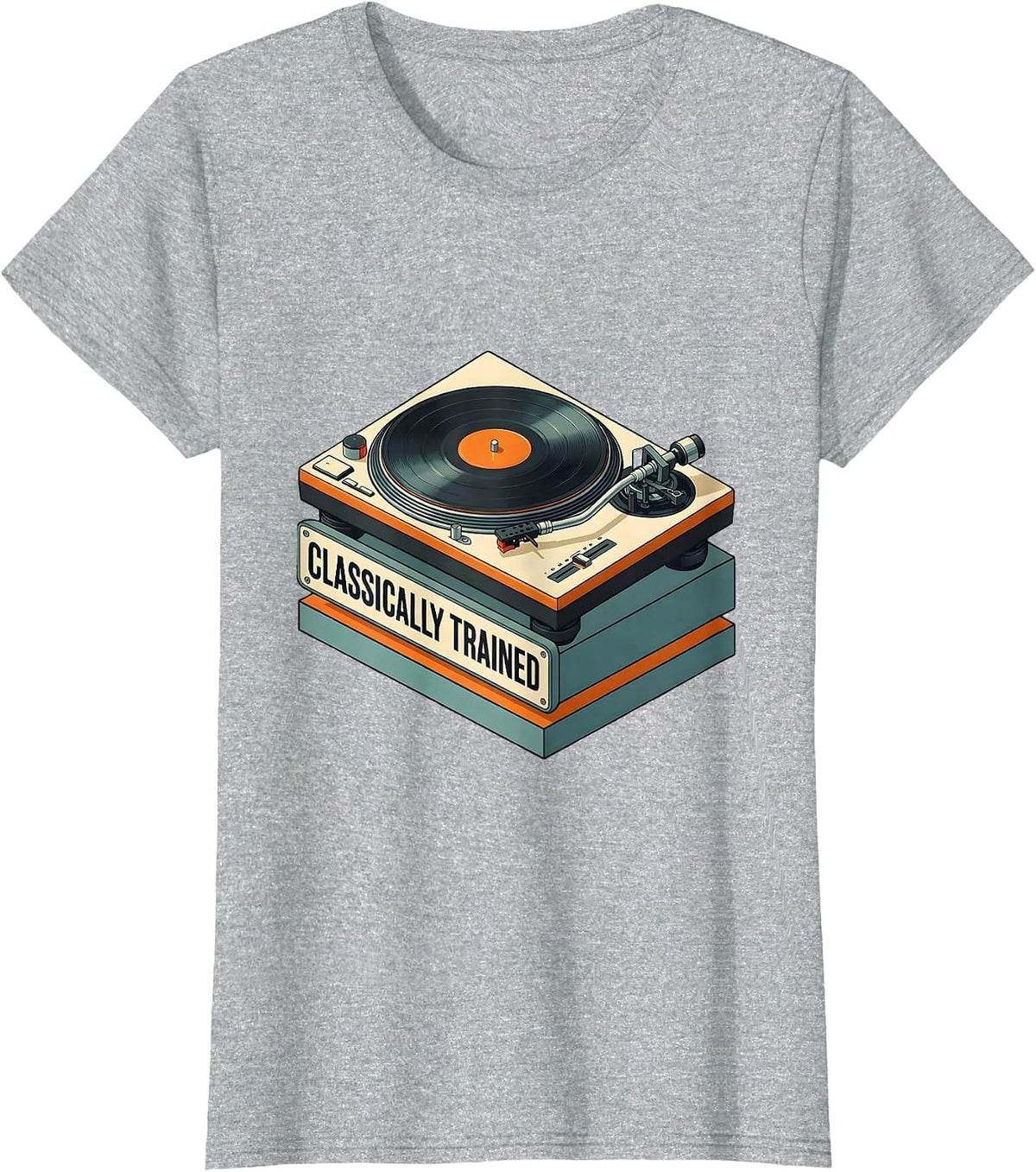 Classically Trained Vinyl Turntable Retro Isometric T-Shirt - Heather Grey