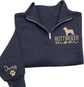 Chillever Personalized Custom Dog Mama Sweatshirt with Dogs Name on Sleeve, Fur Mom Mama Quarter Zip Sweatshirt - Rottweiler