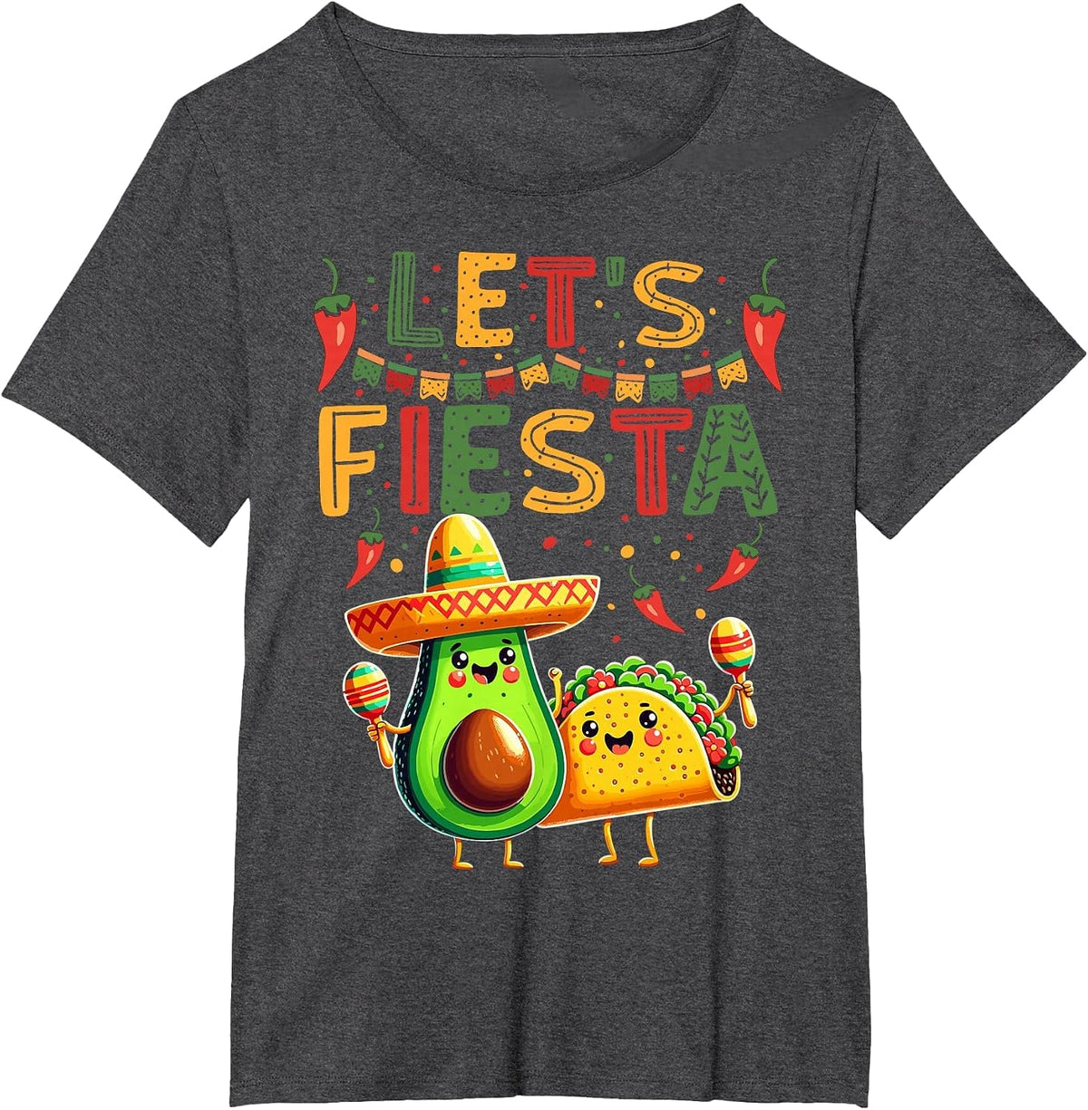 Let's Fiesta Avocado and Tacos Cinco De Mayo T-Shirt - Dark Heather Grey