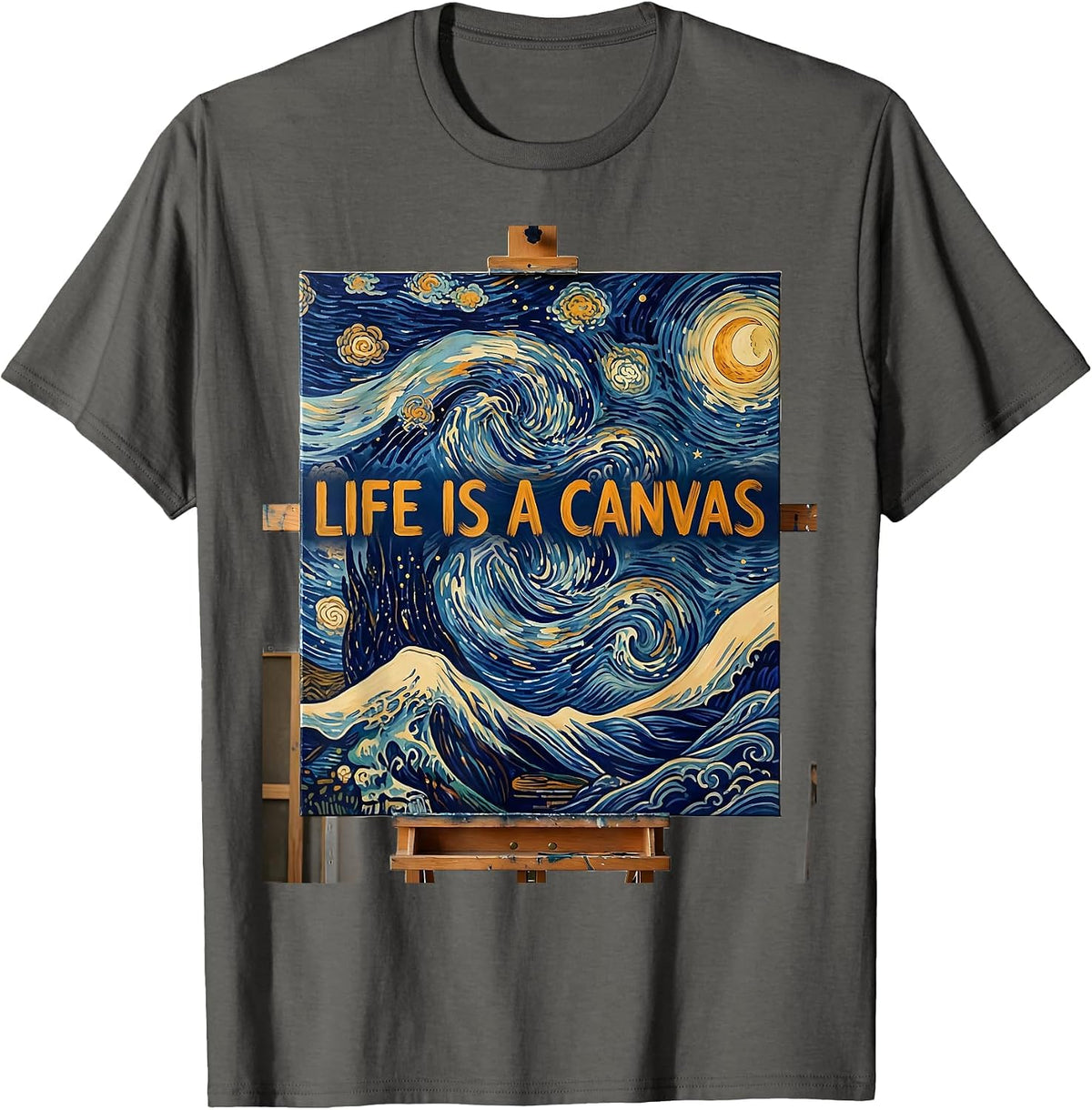 Life Is a Canvas Van Gogh Inspired Art Design T-Shirt - Asphalt Grey