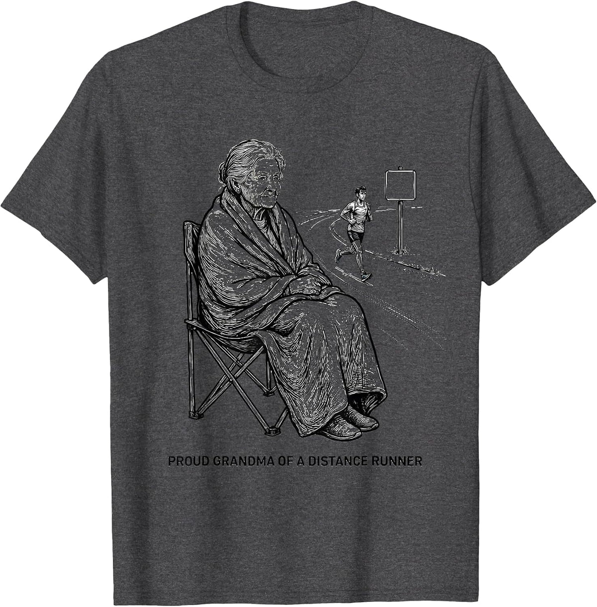 Men's Proud Grandma of a Distance Runner Supportive Cheer T-Shirt - Dark Heather Grey
