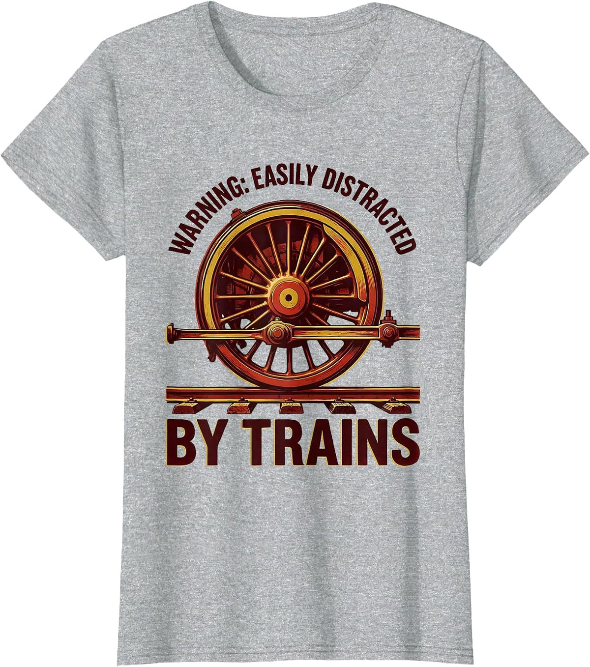 Warning Easily Distracted By Trains Retro Steam Train T-Shirt - Heather Grey