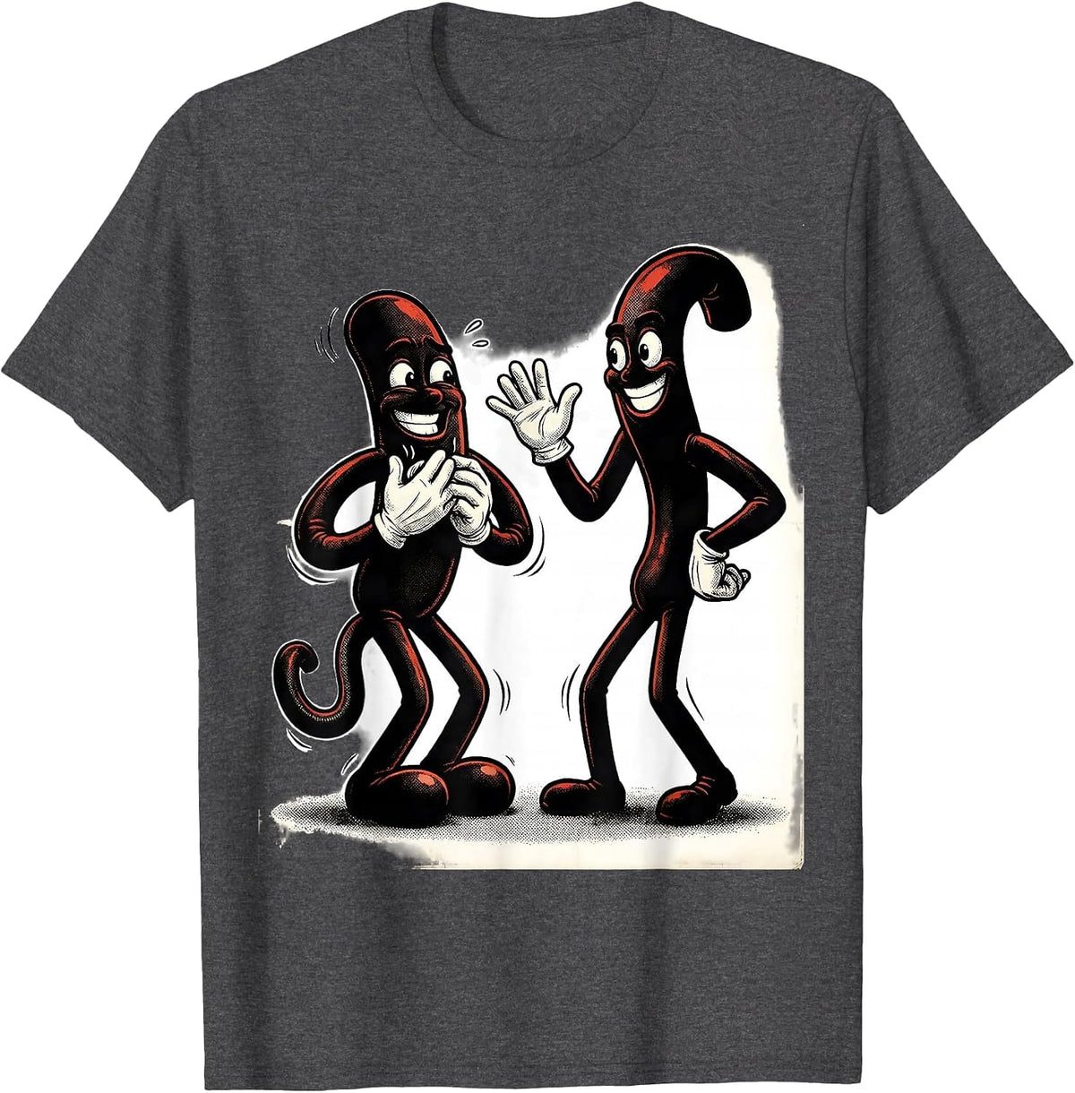 Nervous Semicolon Retro Cartoon Grammar Teacher Humor T-Shirt - Dark Heather Grey