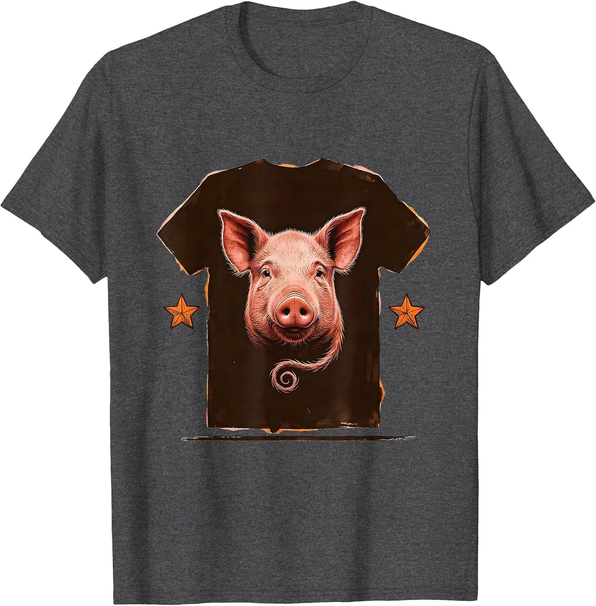 Men's Pig Head Blocky Shirt Silhouette Halloween Costume Humor T-Shirt - Dark Heather Grey