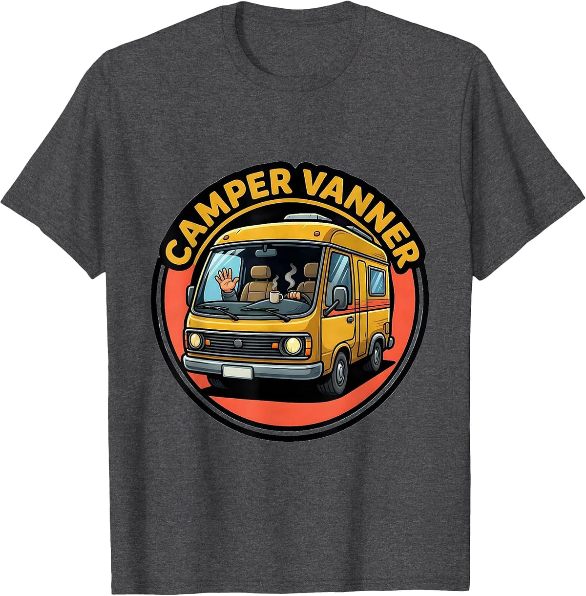 Camper Vanner Cartoon Van Life Road Trip Enthusiast T-Shirt - Dark Heather Grey