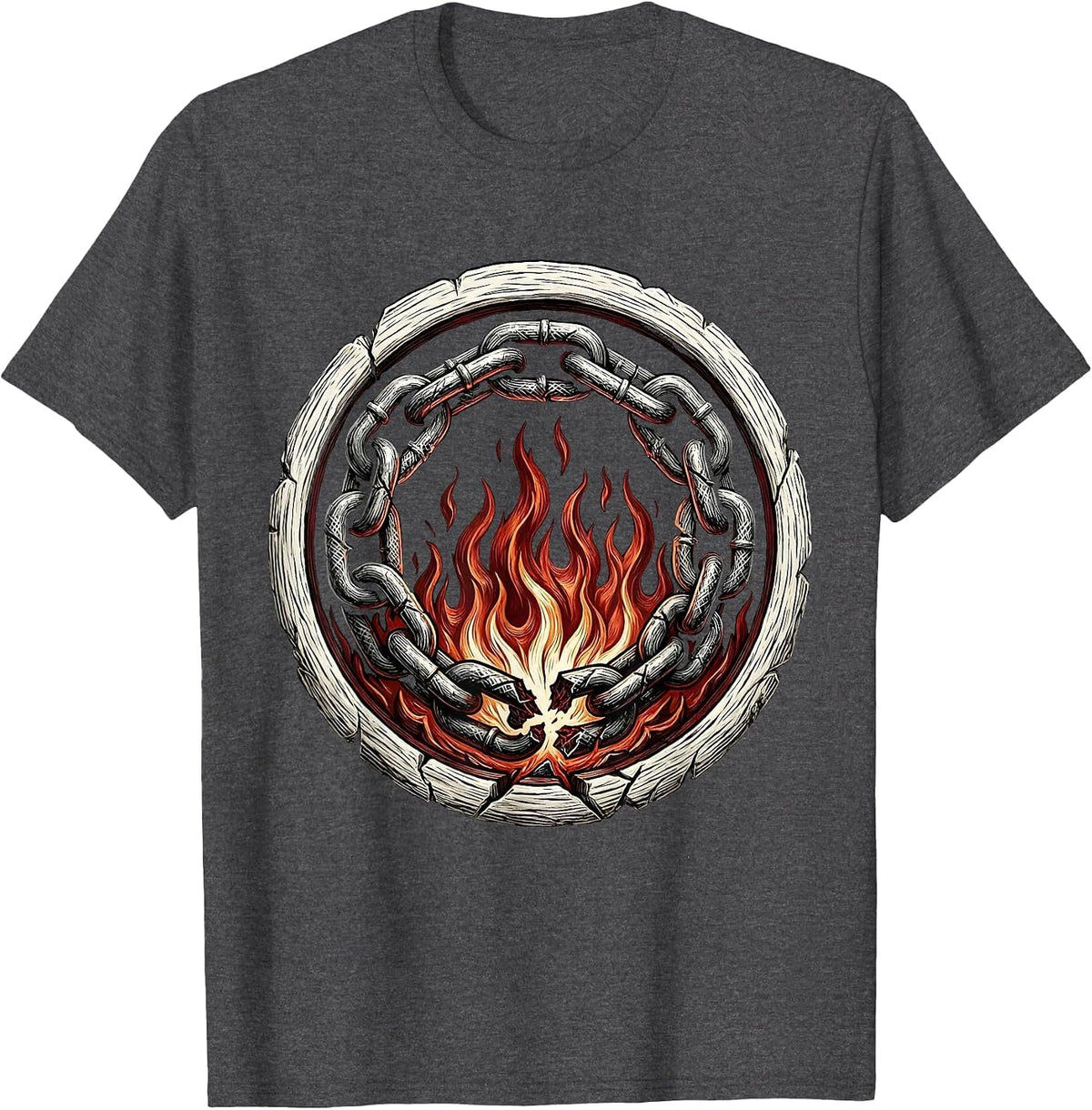 Men's Red Freedom Flames Breaking Chains Graphic T-Shirt - Dark Heather Grey