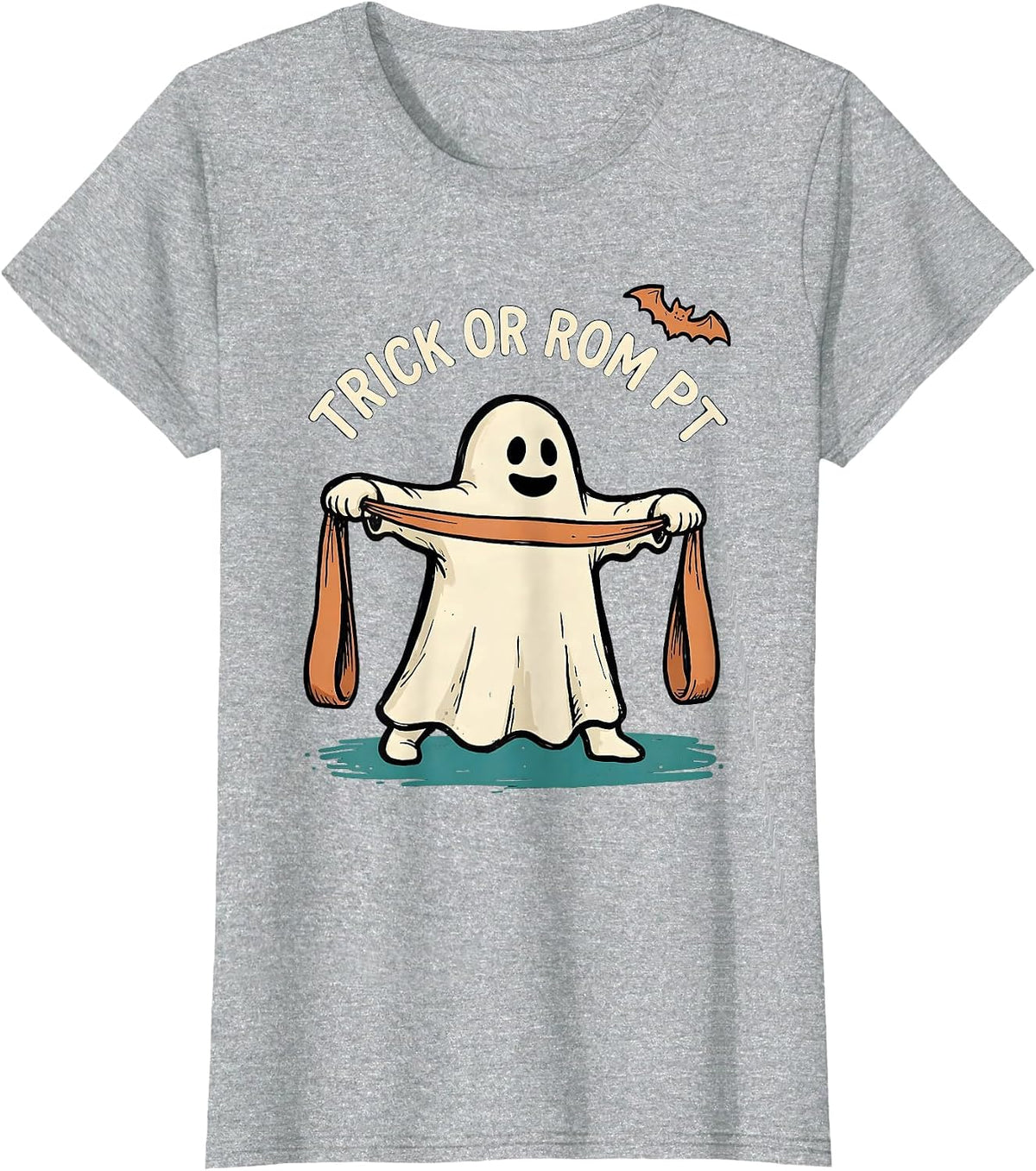 Trick Or ROM PT Funny Physical Therapy Halloween Ghost T-Shirt - Heather Grey