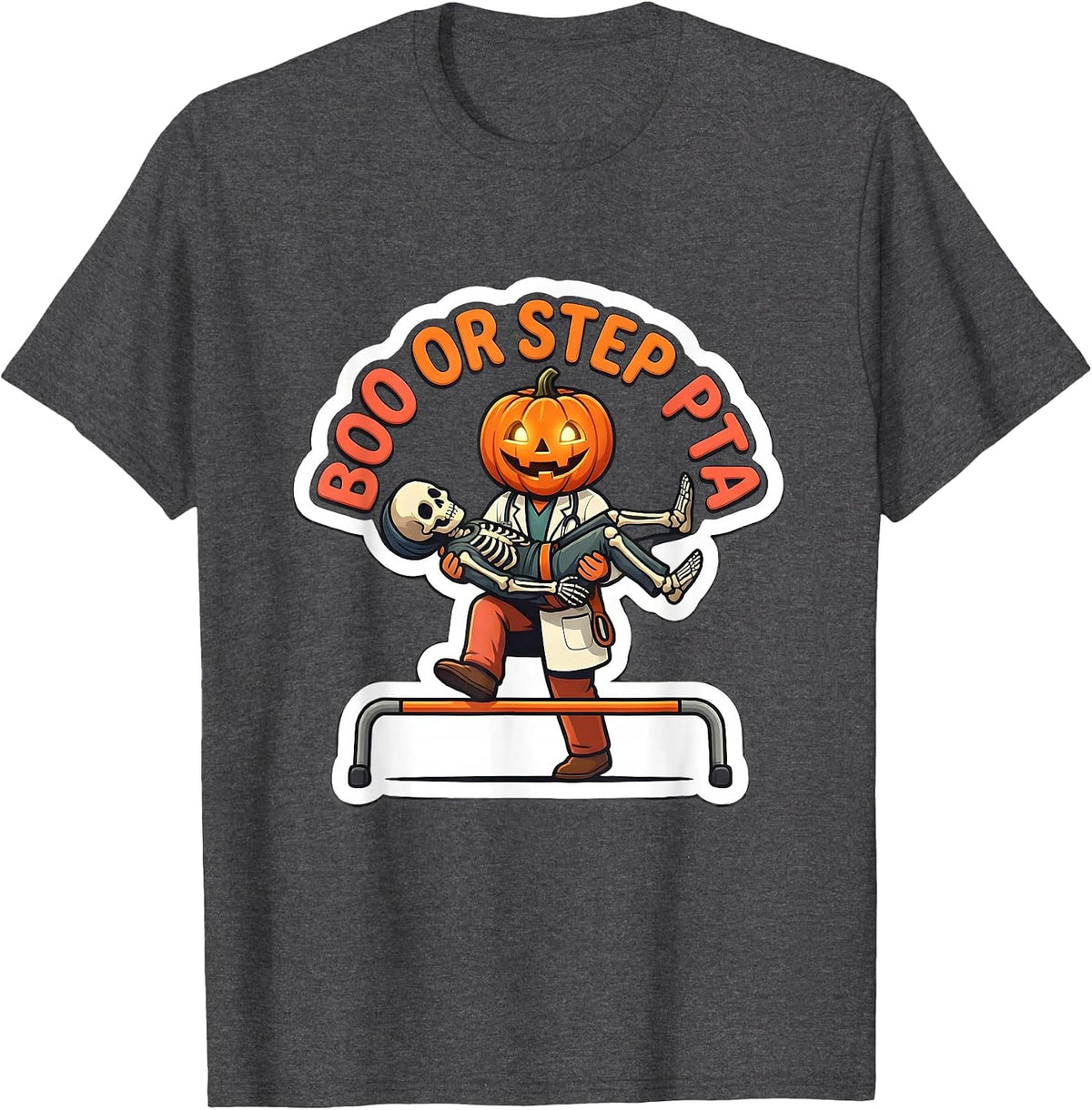 Men's Boo Or Step PTA Funny Physical Therapy Halloween T-Shirt - Dark Heather Grey