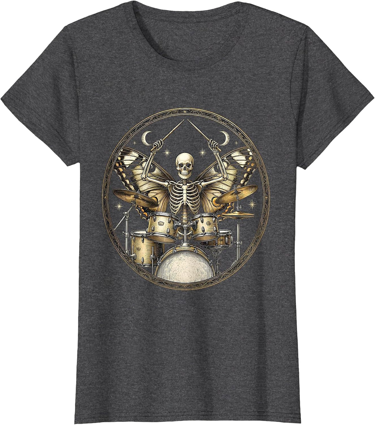 Women's Skeleton Drummer Mid-Performance Graphic T-Shirt - Dark Heather Grey