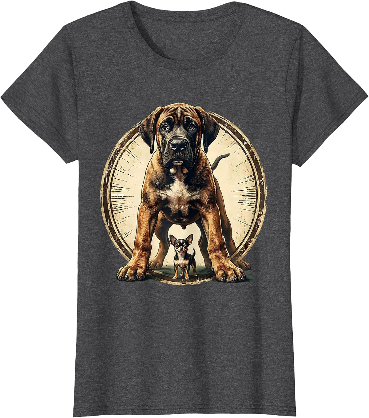 Women's Big Little Great Dane and Chihuahua Dog Design T-Shirt - Dark Heather Grey