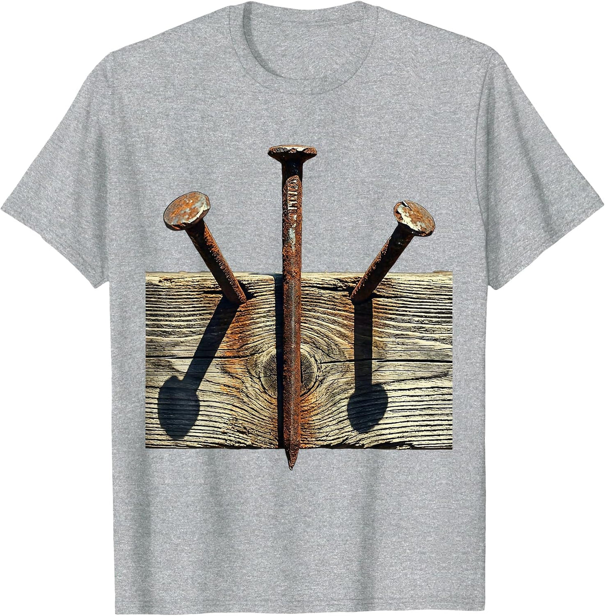 Men's Three Nails Cross Christian Faith Graphic T-Shirt - Heather Grey