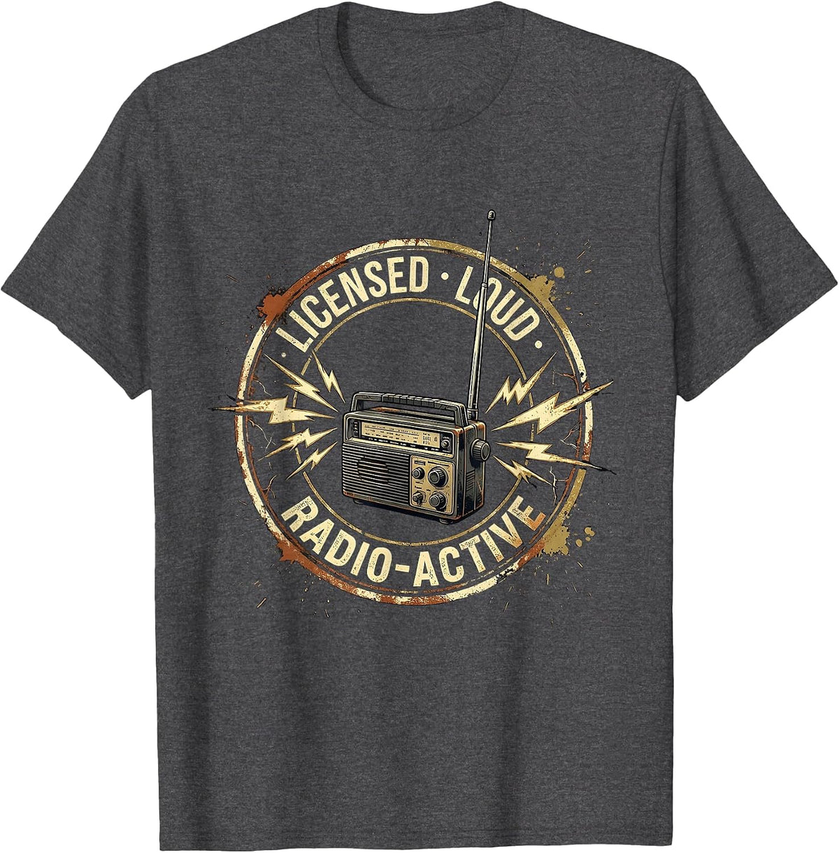 Licensed, Loud & Radio-Active Vintage Ham Radio Design T-Shirt - Dark Heather Grey