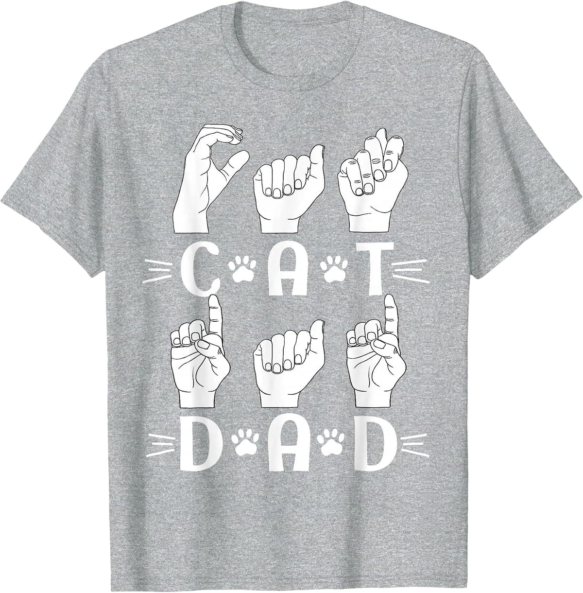 Cat Dad in Sign Language - ASL Sign Language Speaker Cat Dad T-Shirt - Heather Grey