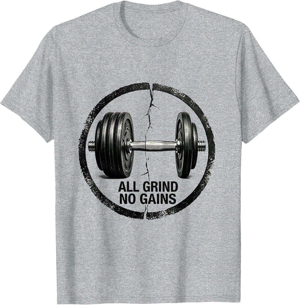 Men's All Grind No Gains Funny Gym Workout Deadpan Humor T-Shirt - Heather Grey
