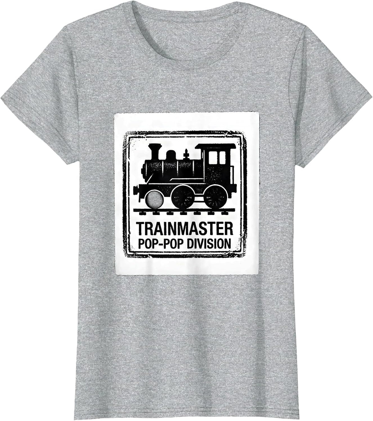 Trainmaster Pop-Pop Division Rubber Stamp Retro Train T-Shirt - Heather Grey