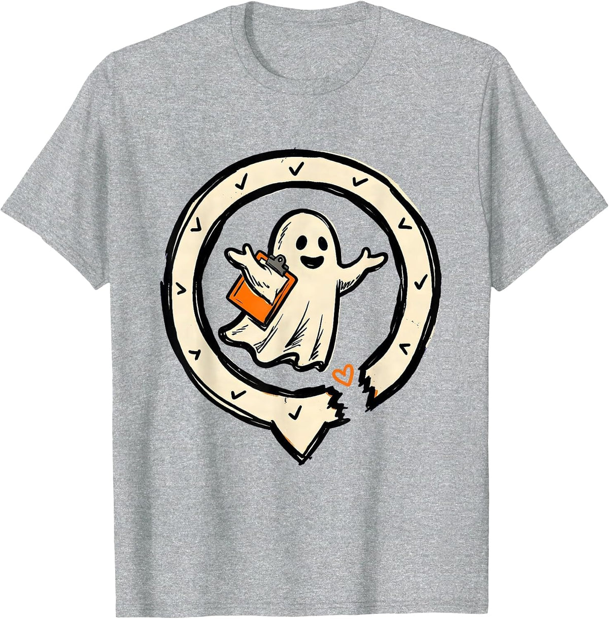 Men's Sealed Ghost Badge Mental Health Halloween Wellness Humor T-Shirt - Heather Grey