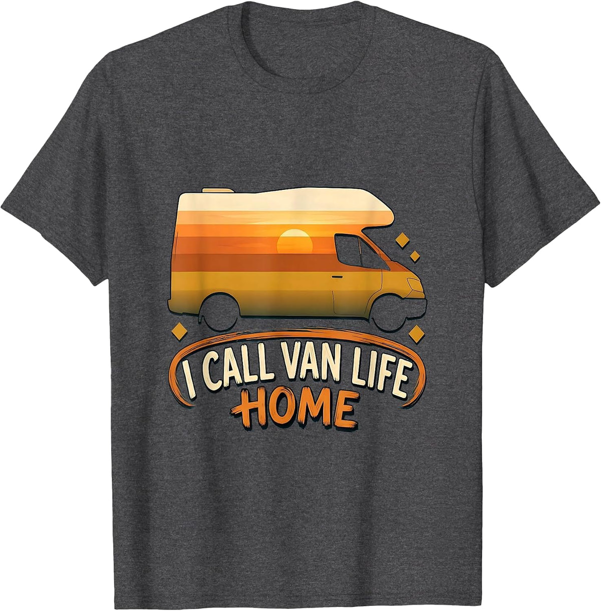 Men's I Call Van Life Home Retro Van Dwellers Nomads Gift T-Shirt - Dark Heather Grey