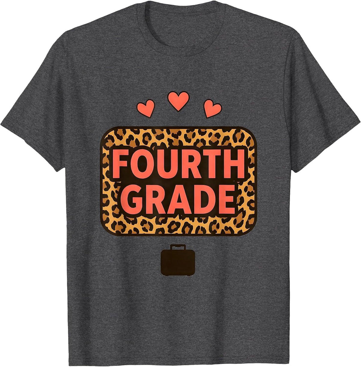 Men's Fourth Grade Coral Leopard Back To School Teacher Girl T-Shirt - Dark Heather Grey