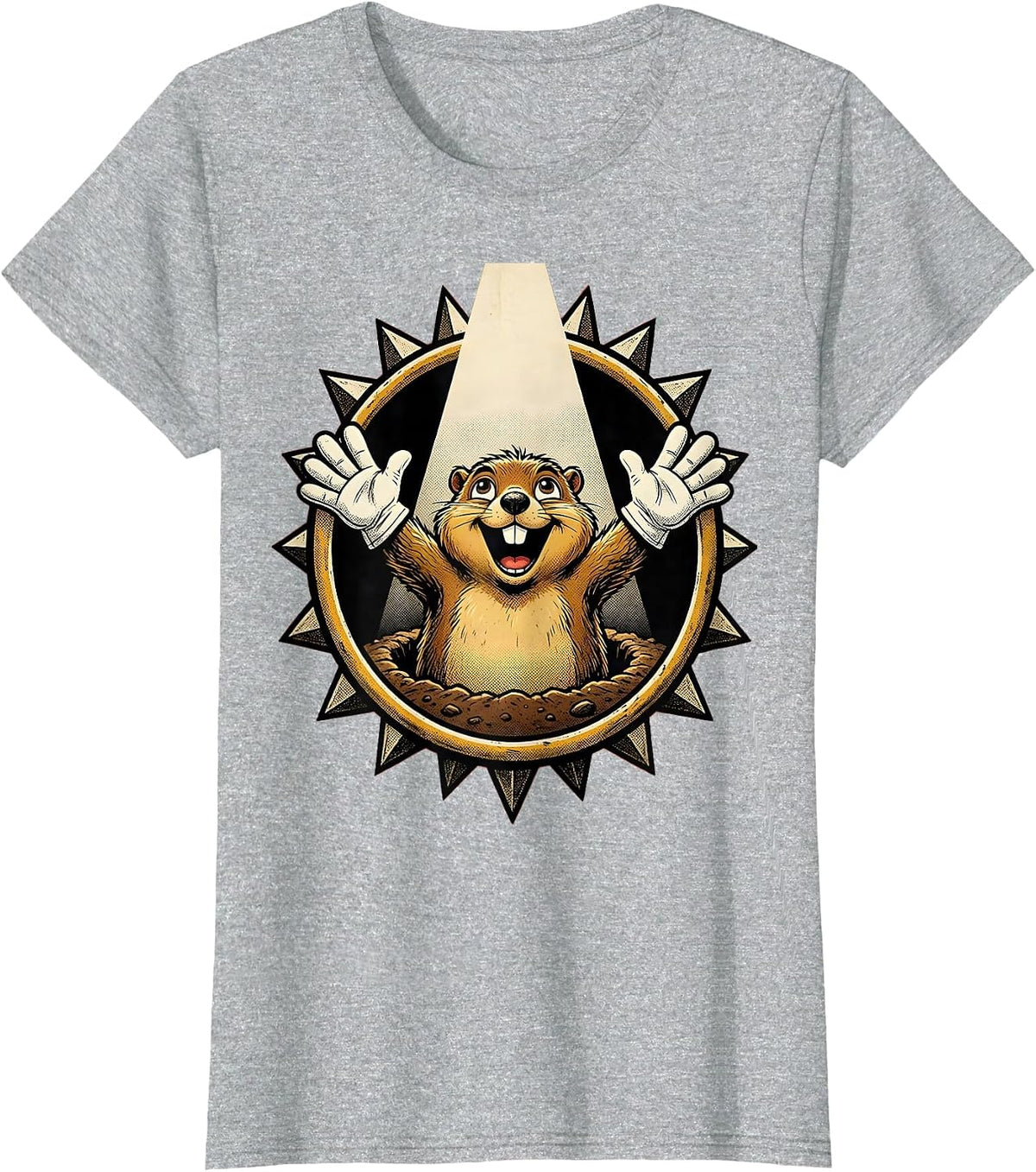 Women's Dramatic Groundhog Spotlight Funny Illustration T-Shirt - Heather Grey