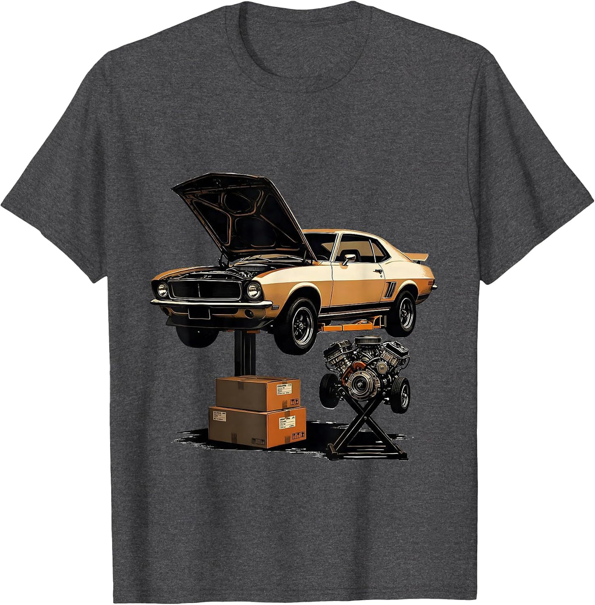 Engine Removal Car Guy Spare-Time Humor T-Shirt - Dark Heather Grey