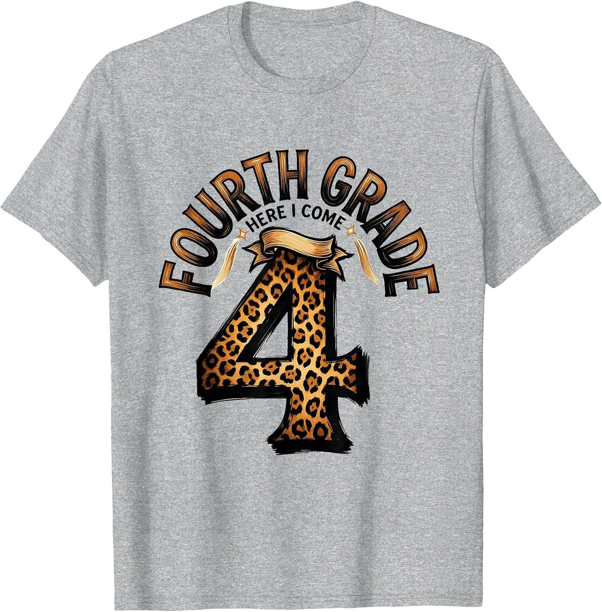 Men's Fourth Grade Here I Come Leopard Print Teacher Back T-Shirt - Heather Grey