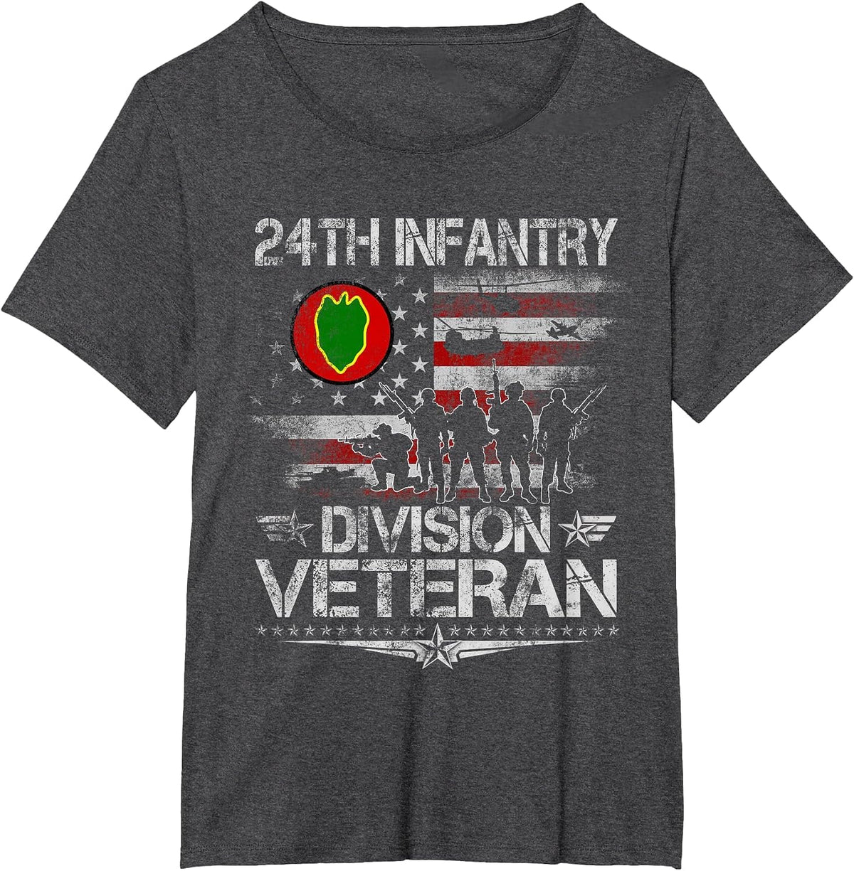 24th Infantry Division Veteran Military Veterans Day Vintage T-Shirt - Dark Heather Grey