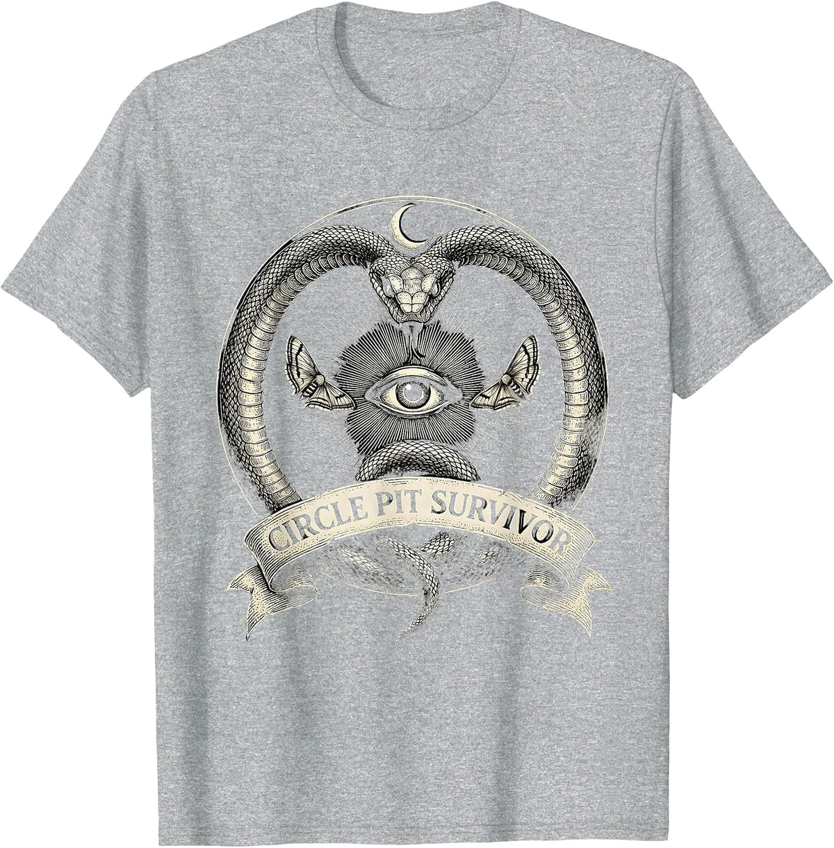 Men's Circle Pit Survivor Metal Band Graphic Design T-Shirt - Heather Grey