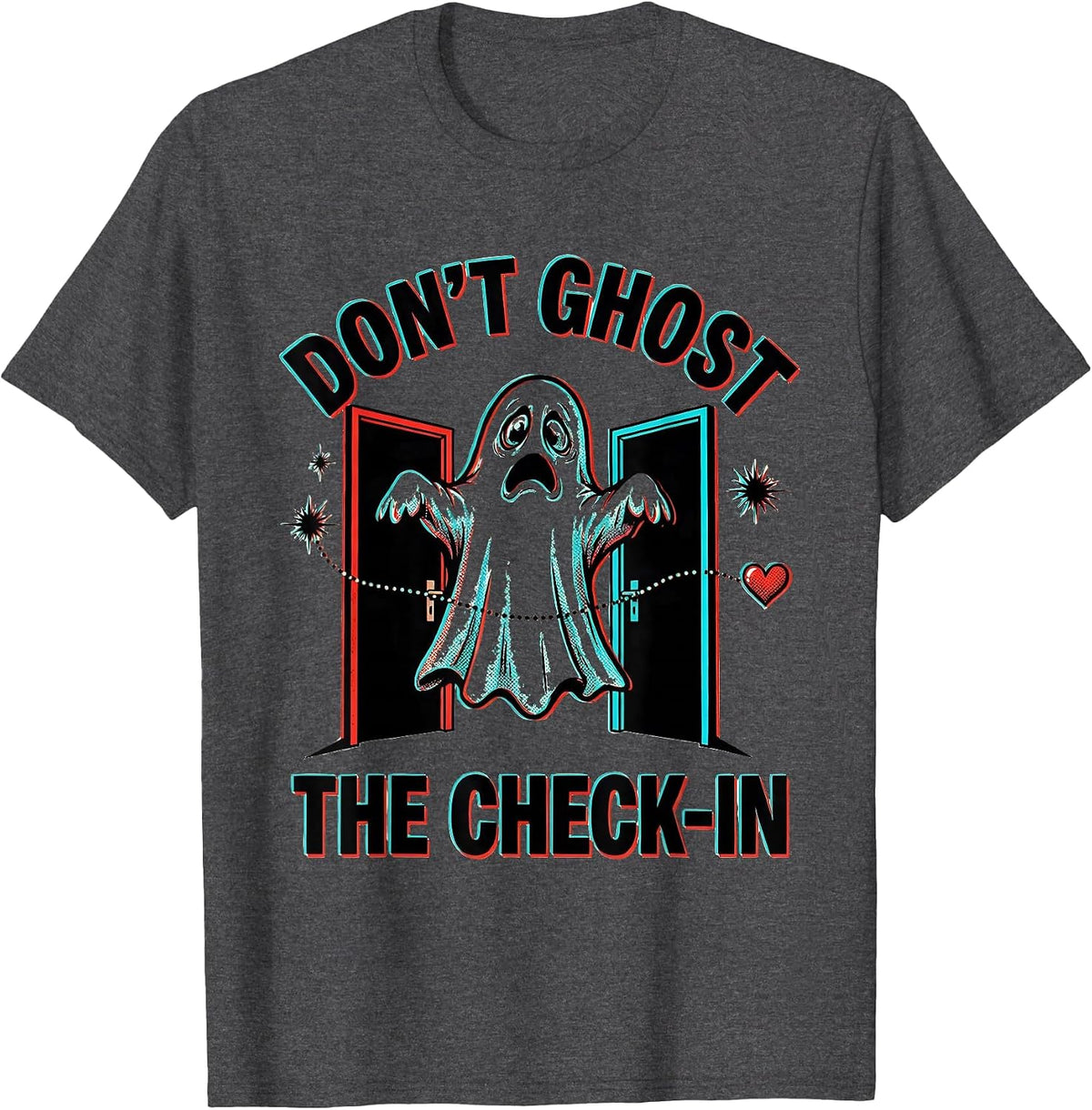 Don't Ghost the Check-In Pop Art Mental Health Ghost Pun T-Shirt - Dark Heather Grey