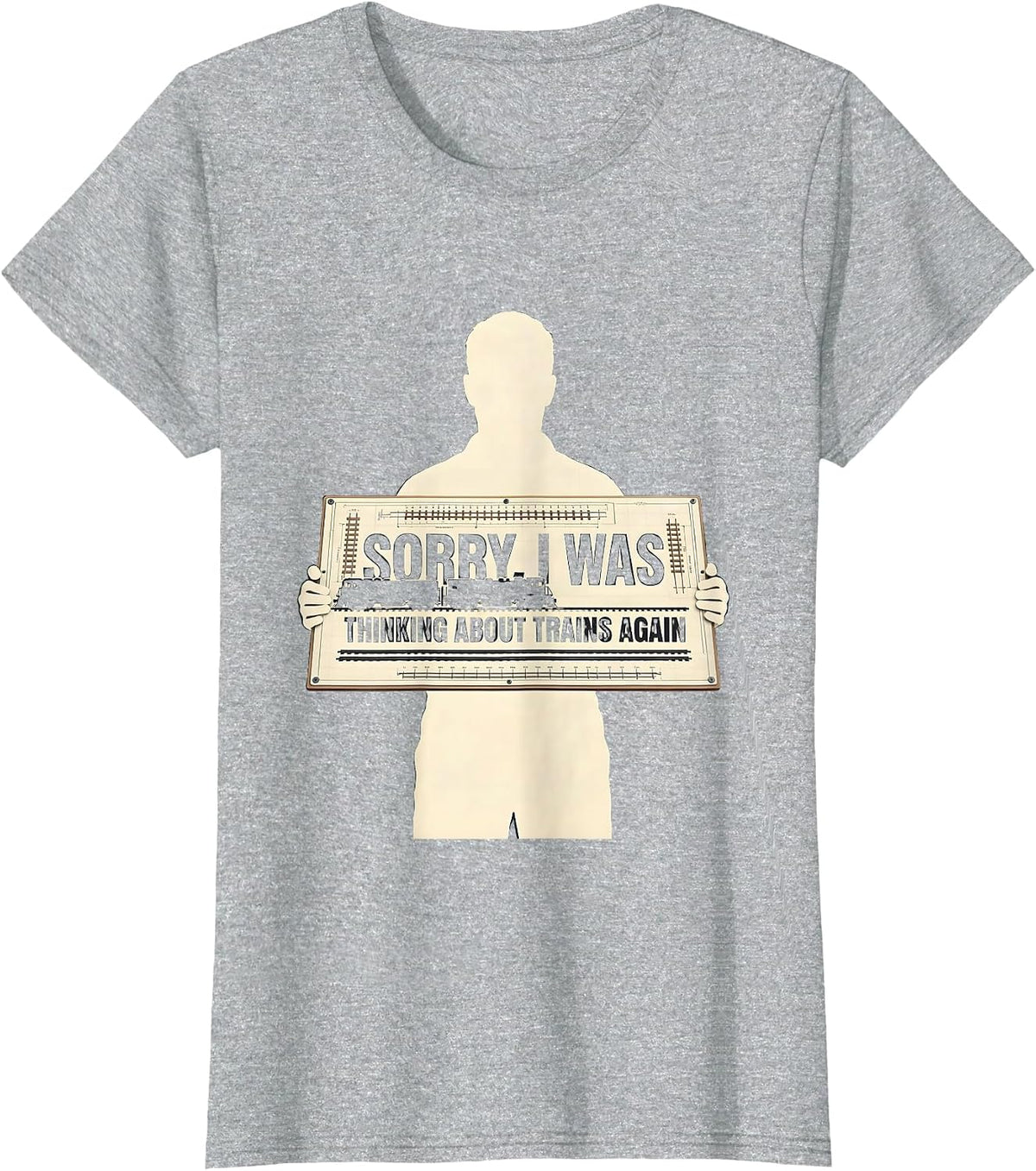 Women's Sorry, I Was Thinking About Trains Again Funny Train Lover T-Shirt - Heather Grey
