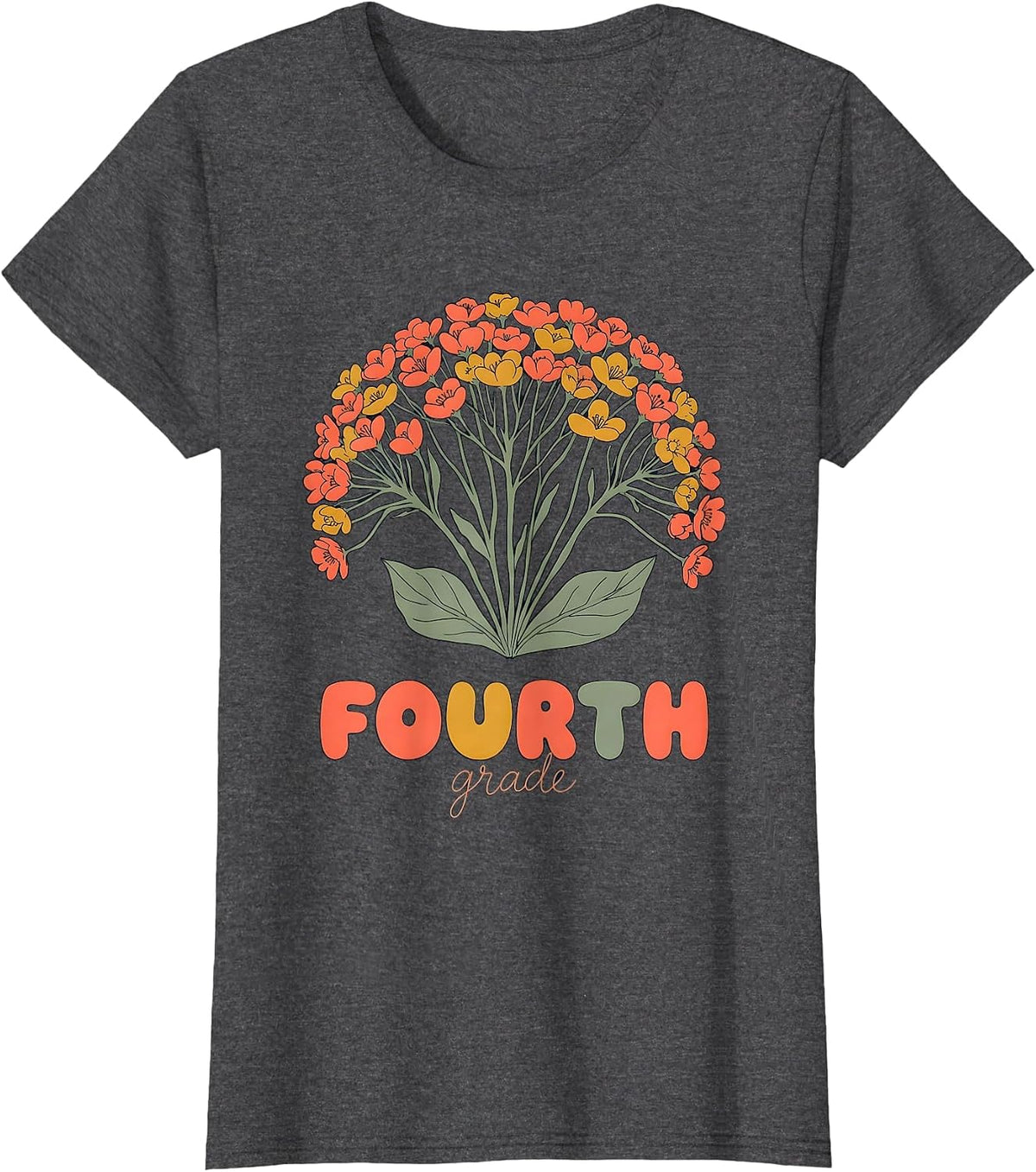 Women's FOURTH grade Wildflower Floral Back To School Teacher Gift T-Shirt - Dark Heather Grey