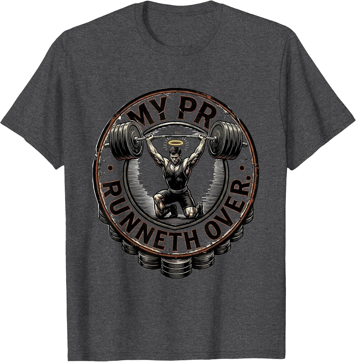 My PR Runneth Over Distressed Christian Gym Weightlifter T-Shirt - Dark Heather Grey
