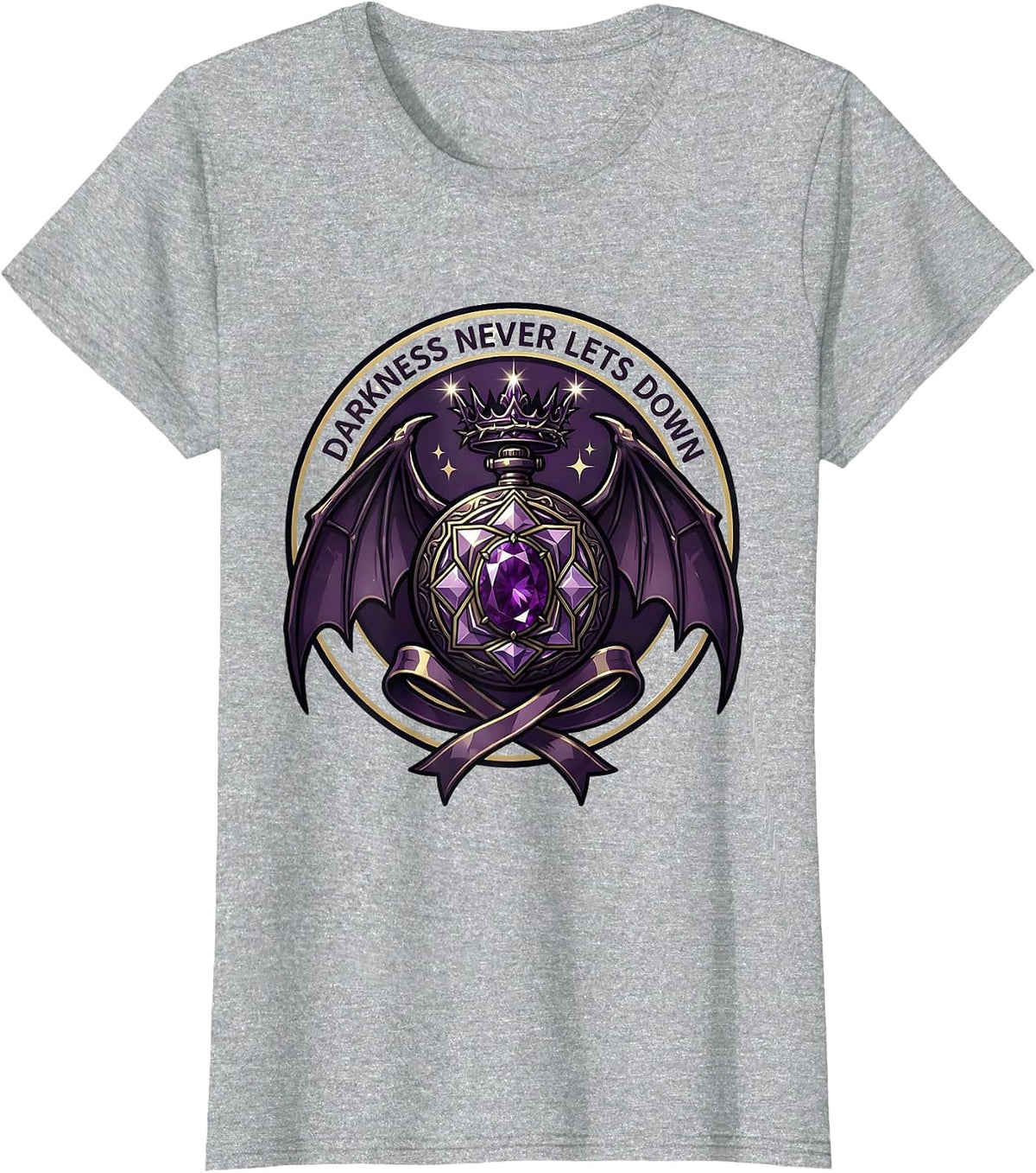 Darkness Never Lets Down Gothic Design T-Shirt - Heather Grey