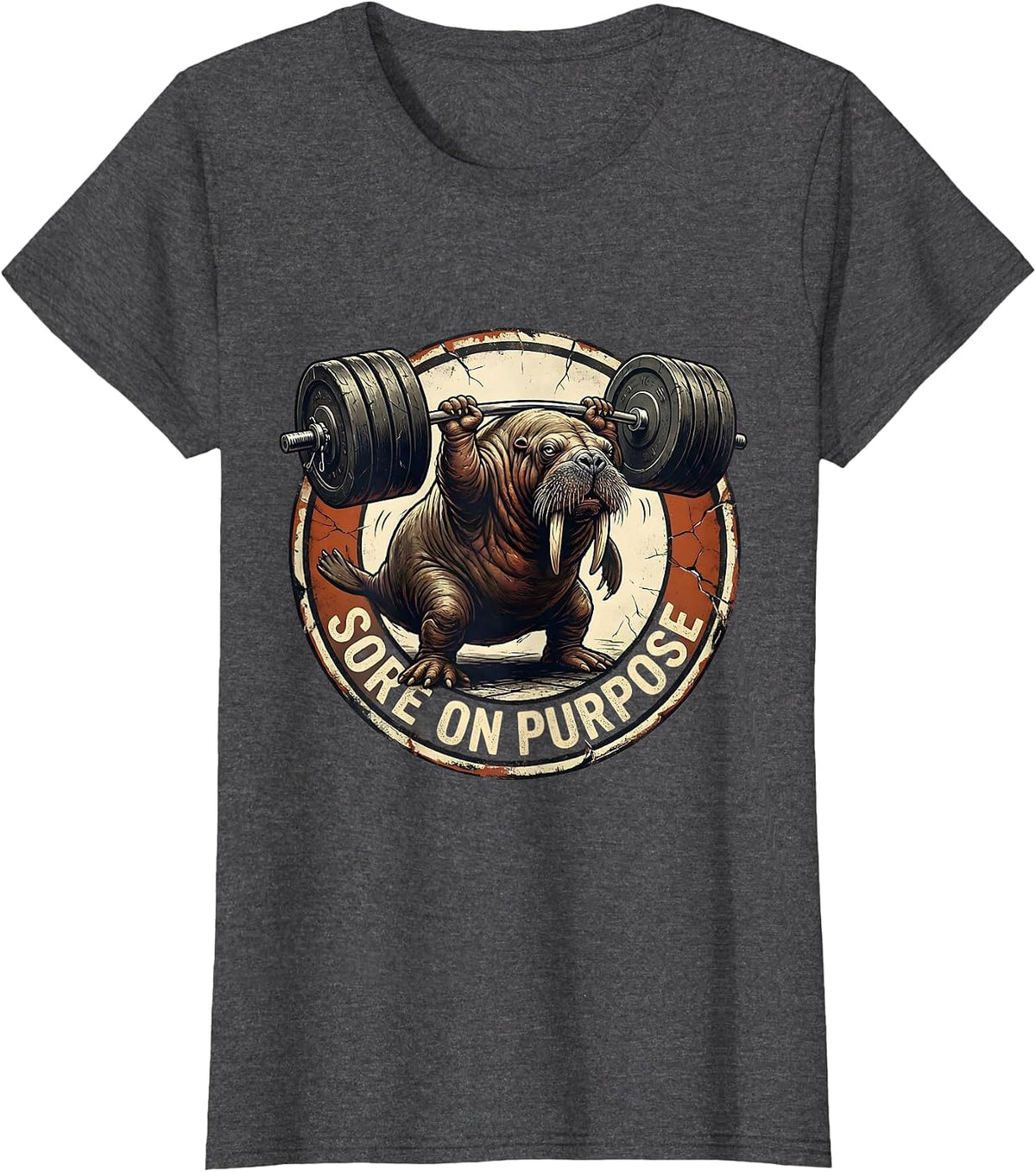 Women's Sore On Purpose Distressed Funny Gym Weightlifting Workout T-Shirt - Dark Heather Grey
