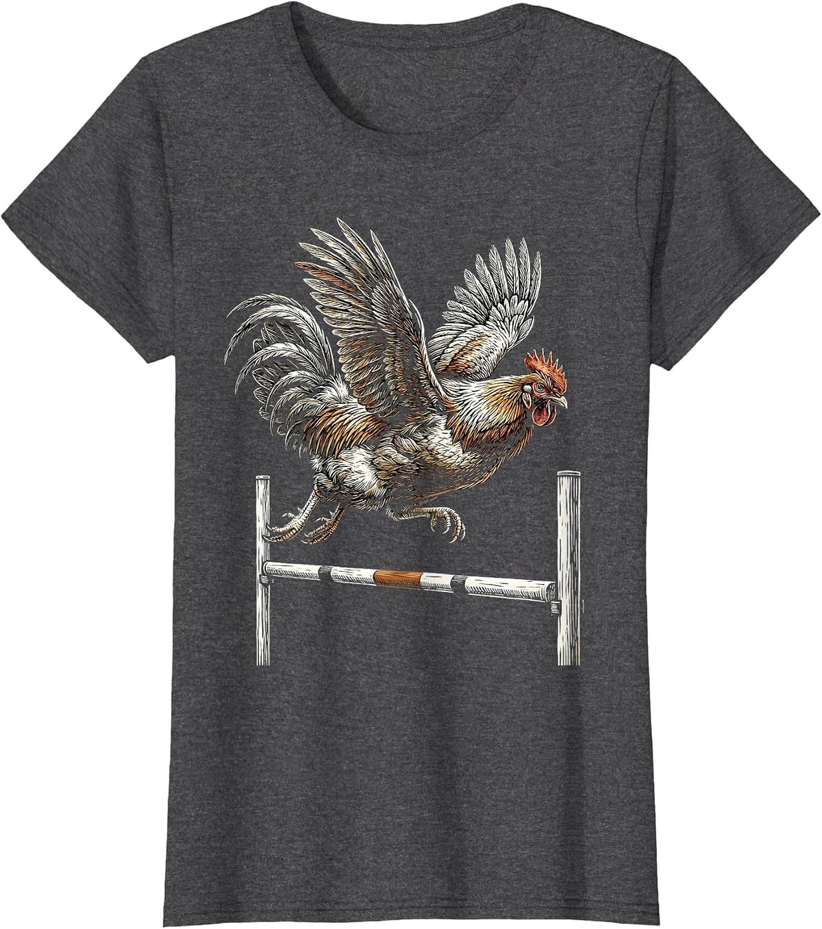 Women's Speedy Hen Hurdle Chicken Racing Graphic T-Shirt - Dark Heather Grey