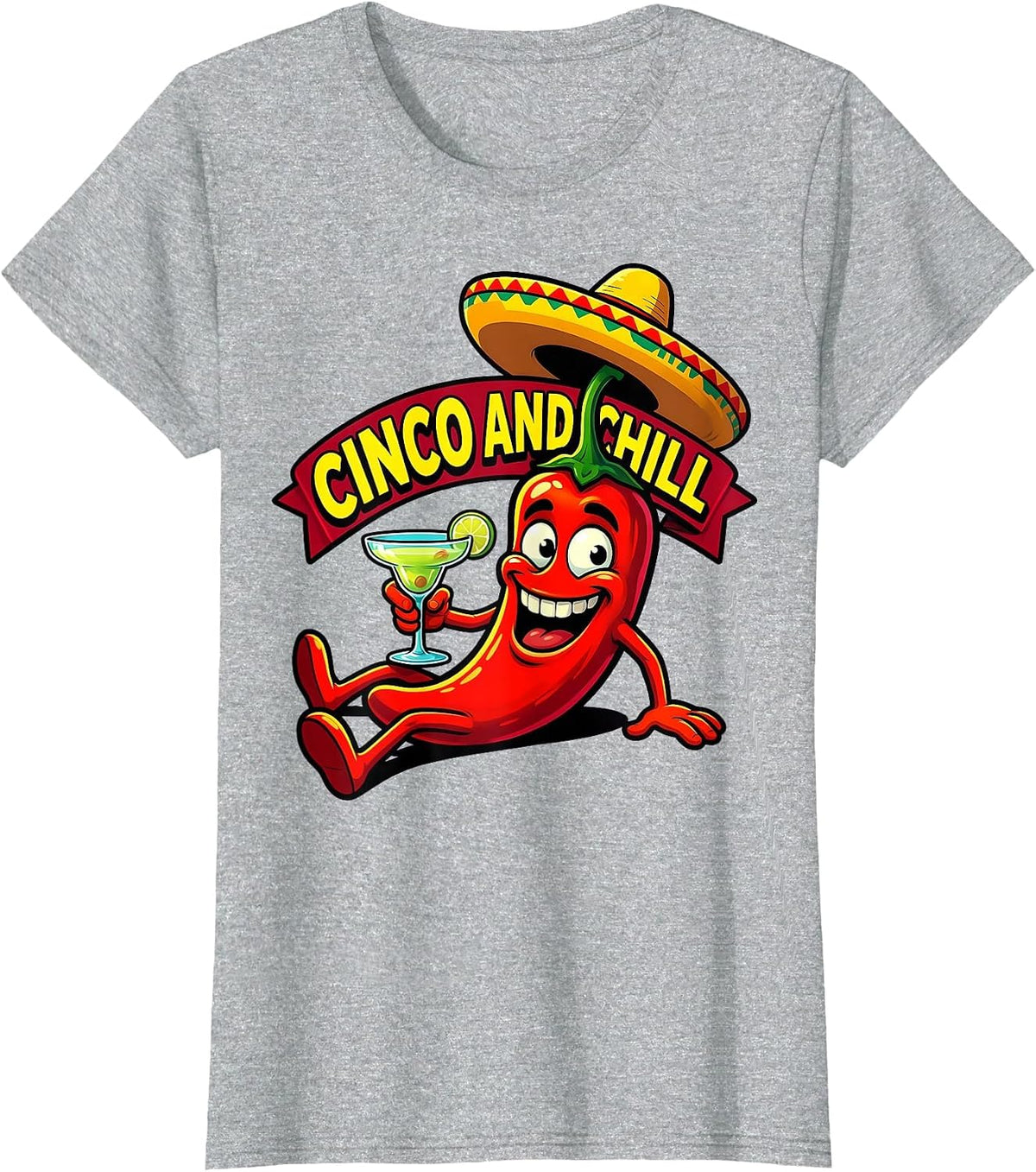 Cinco and Chill Cinco de Mayo Fiesta Design T-Shirt - Heather Grey