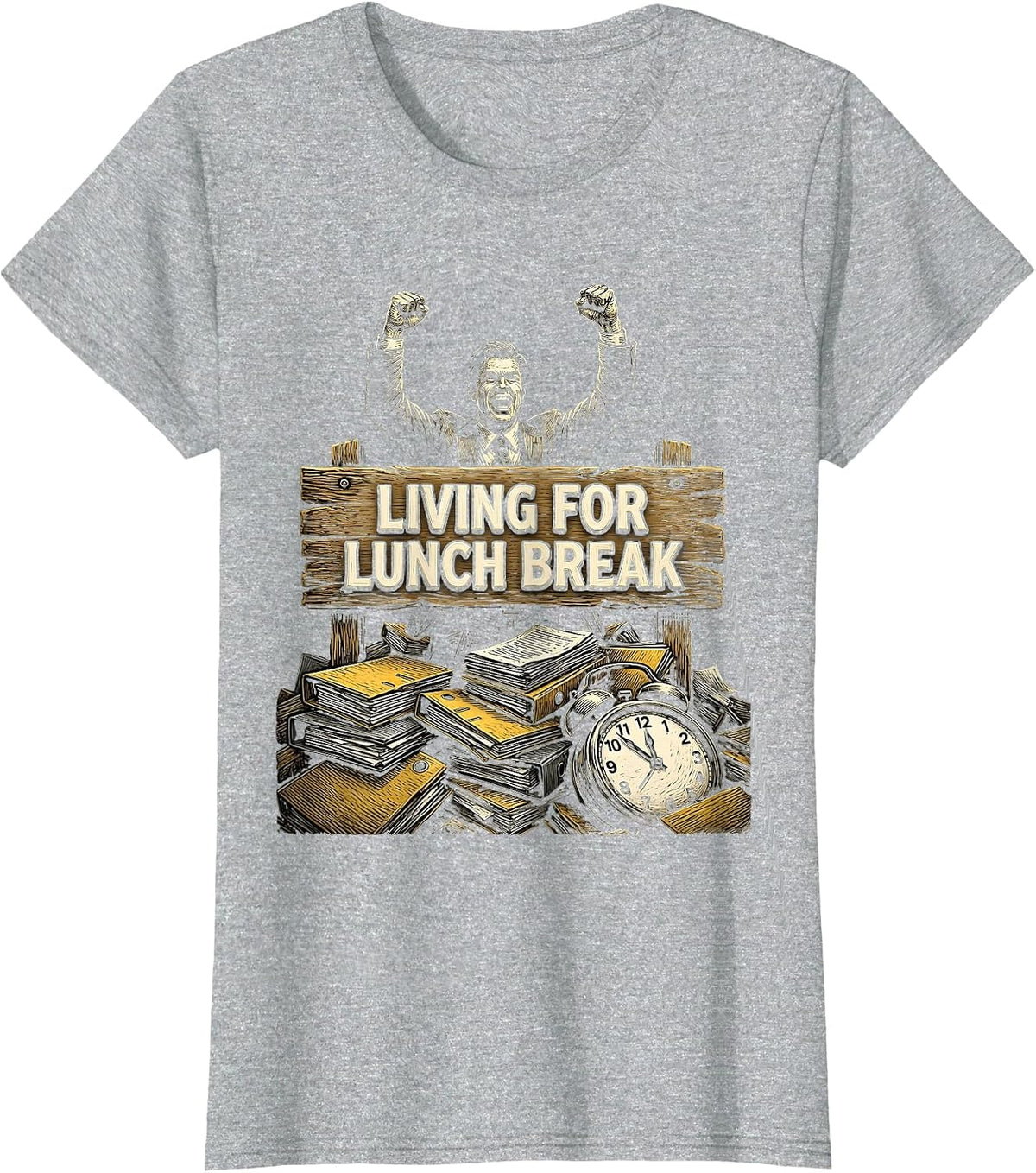 Living for Lunch Break Funny Work Design T-Shirt - Heather Grey