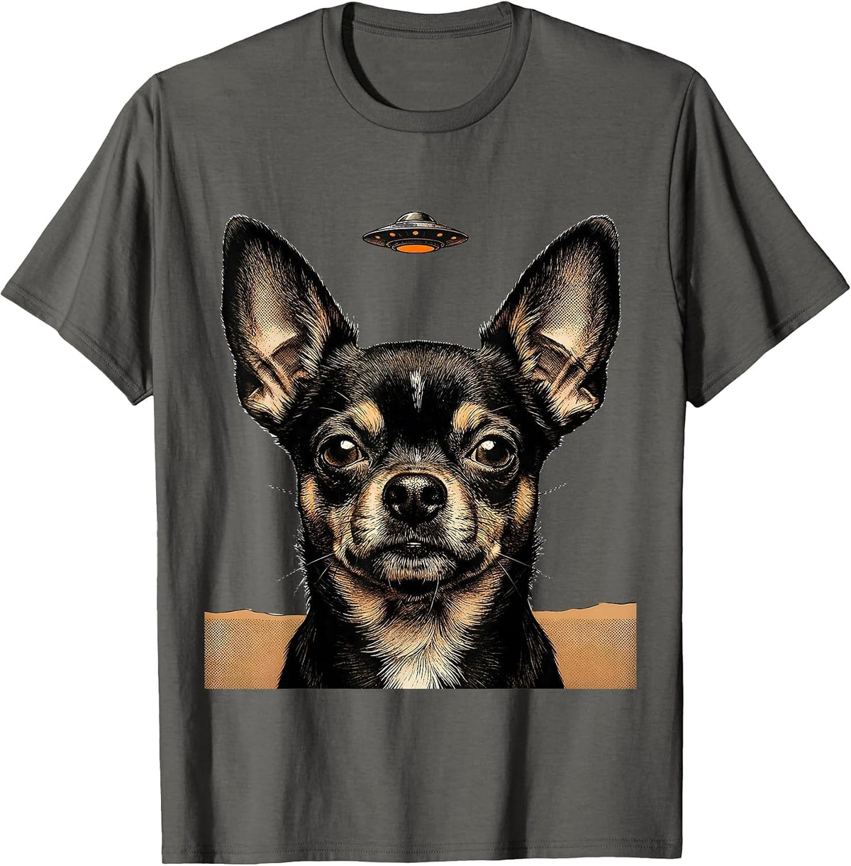 Chihuahua UFO Abduction Funny Dog Art T-Shirt - Asphalt Grey