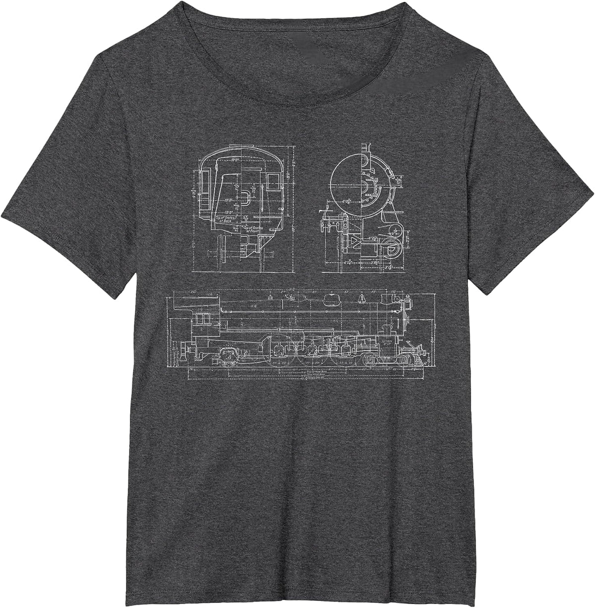 Pennsylvania Railroad Class K4 Dimensioned Train Drawing T-Shirt - Dark Heather Grey