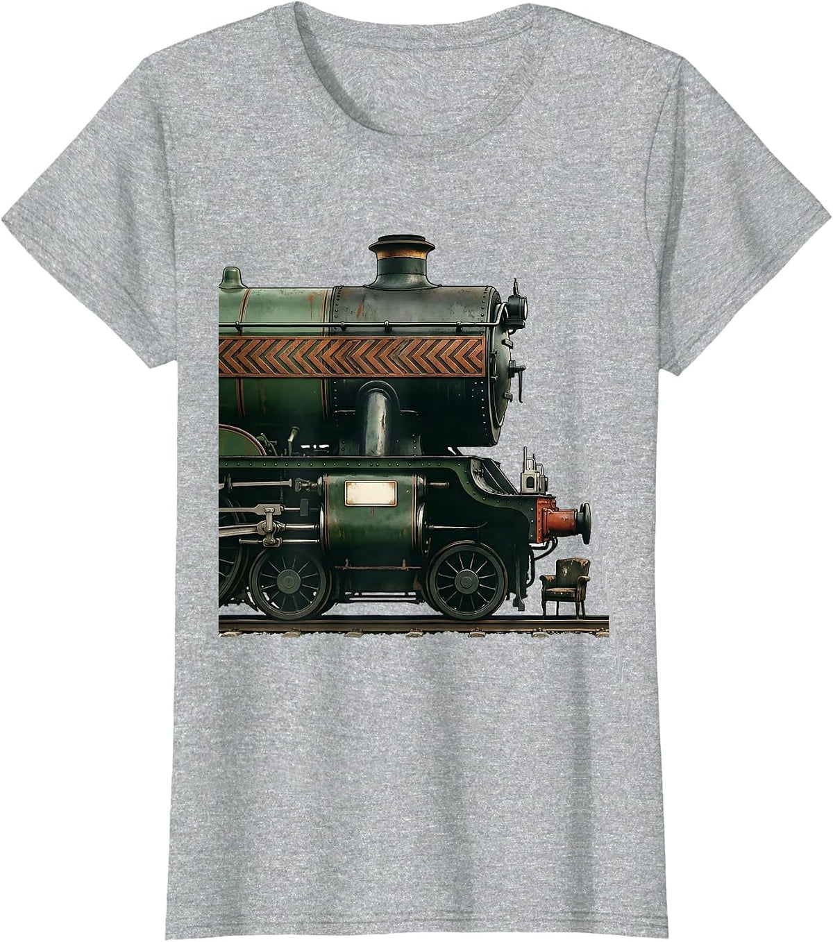 Women's Steam Locomotive Vintage Train Enthusiast Gift T-Shirt - Heather Grey