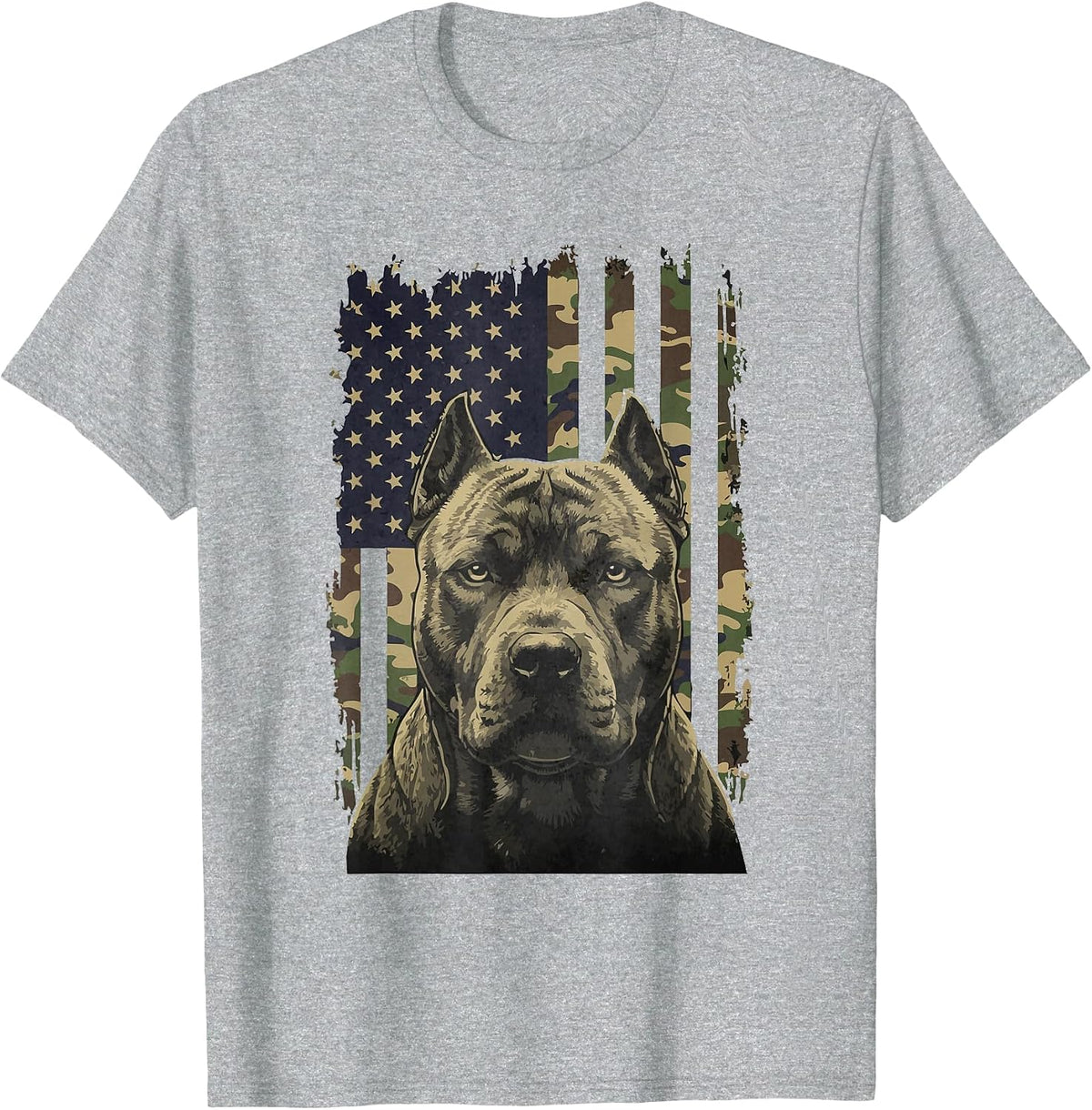 Pit Bull US Flag Camo American Bully Dog T-Shirt - Heather Grey