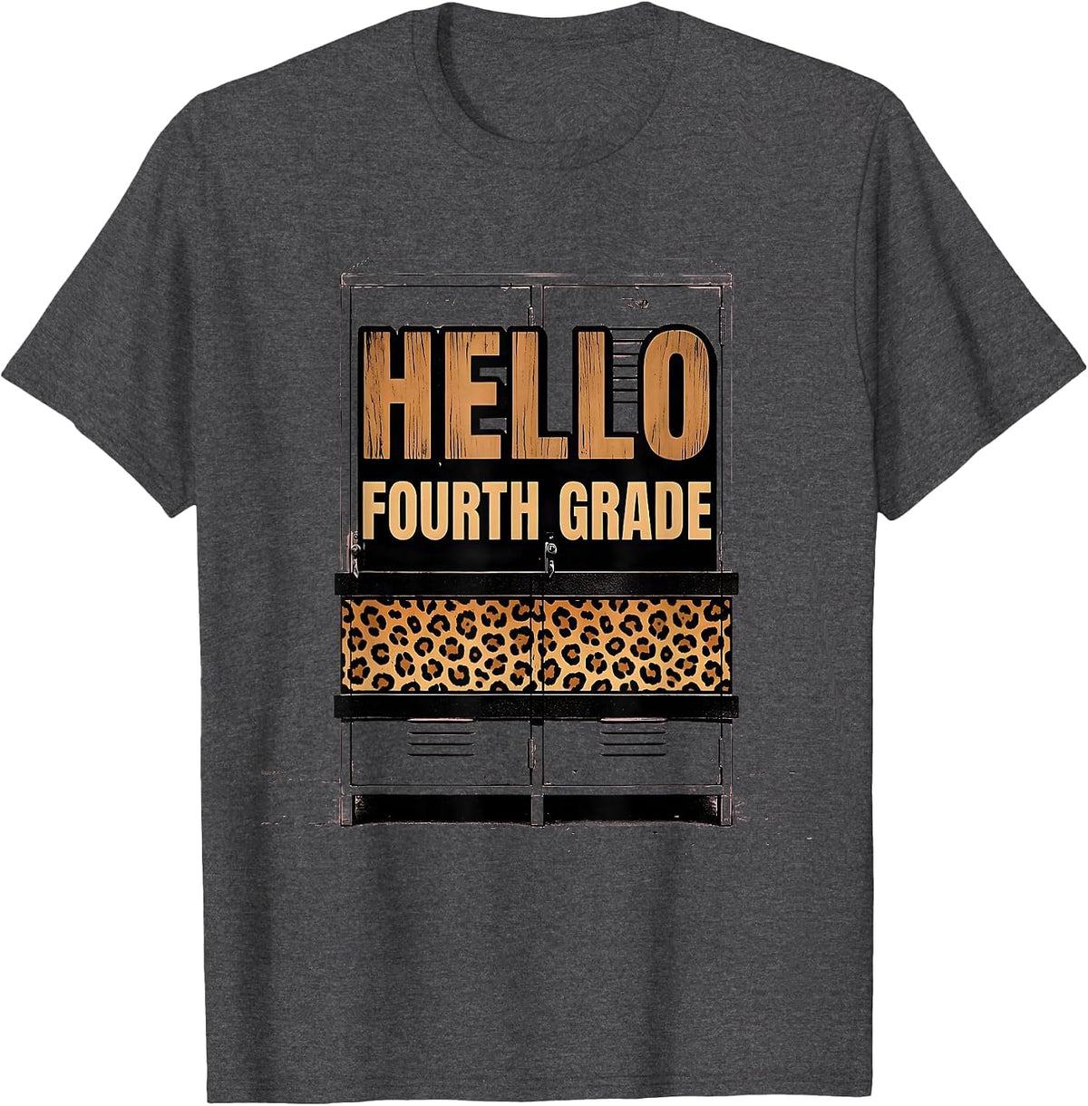 Hello Fourth Grade Leopard Teacher Back To School Girls T-Shirt - Dark Heather Grey